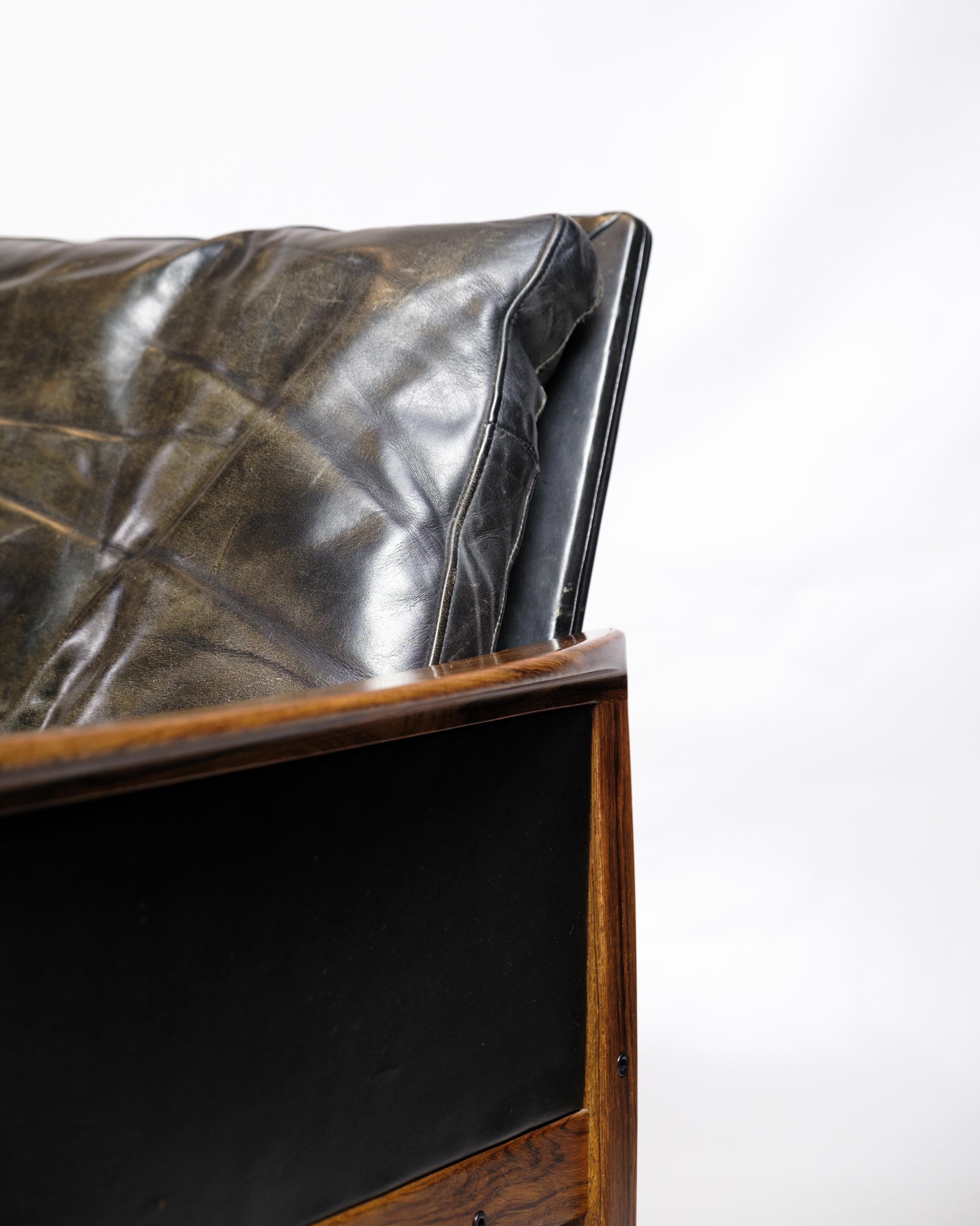 Three Seater Sofa Made In Black Leather By Hans Olsen For Brdr Juul Kristensen 6