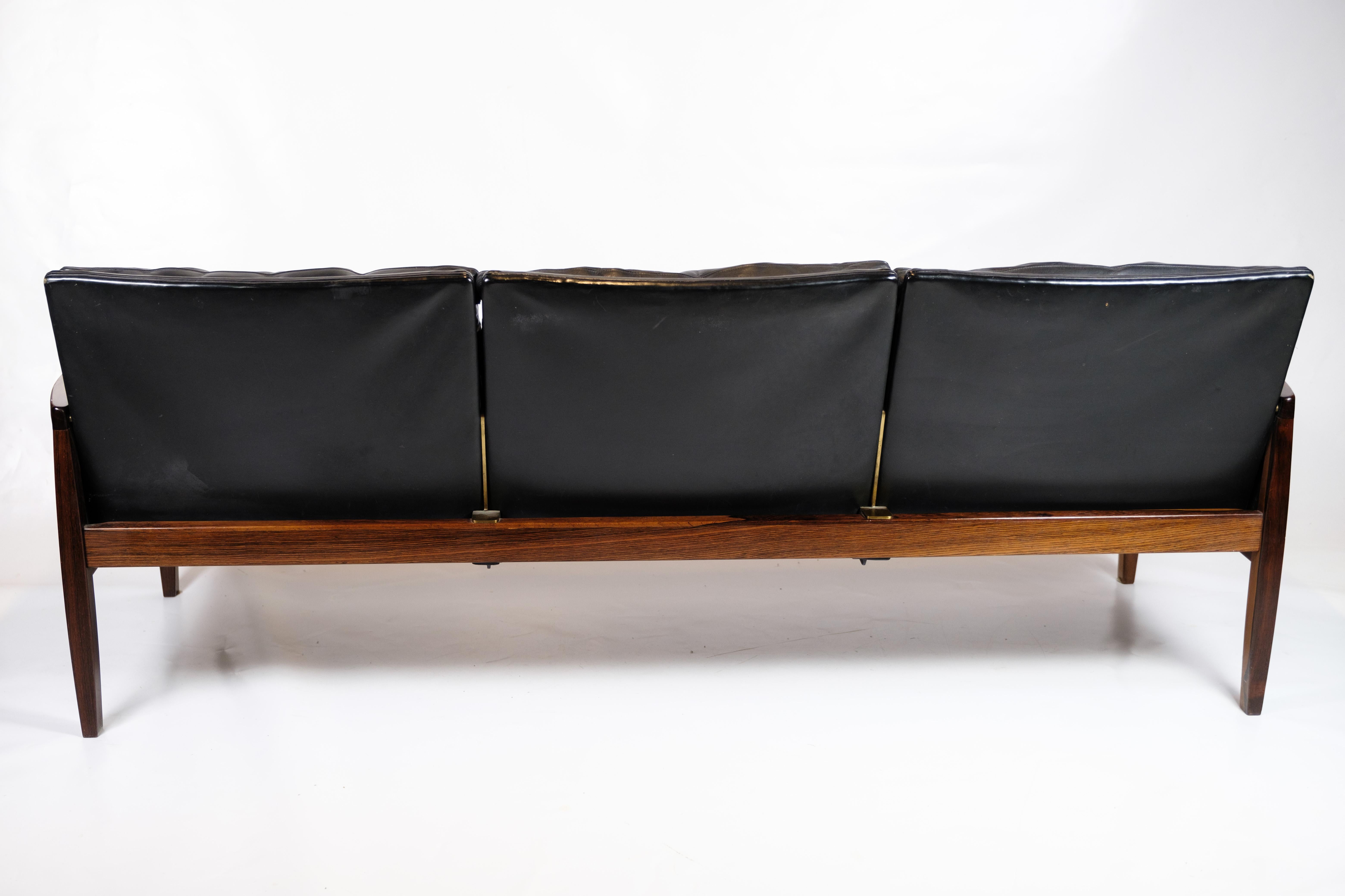 Three Seater Sofa Made In Black Leather By Hans Olsen For Brdr Juul Kristensen 7