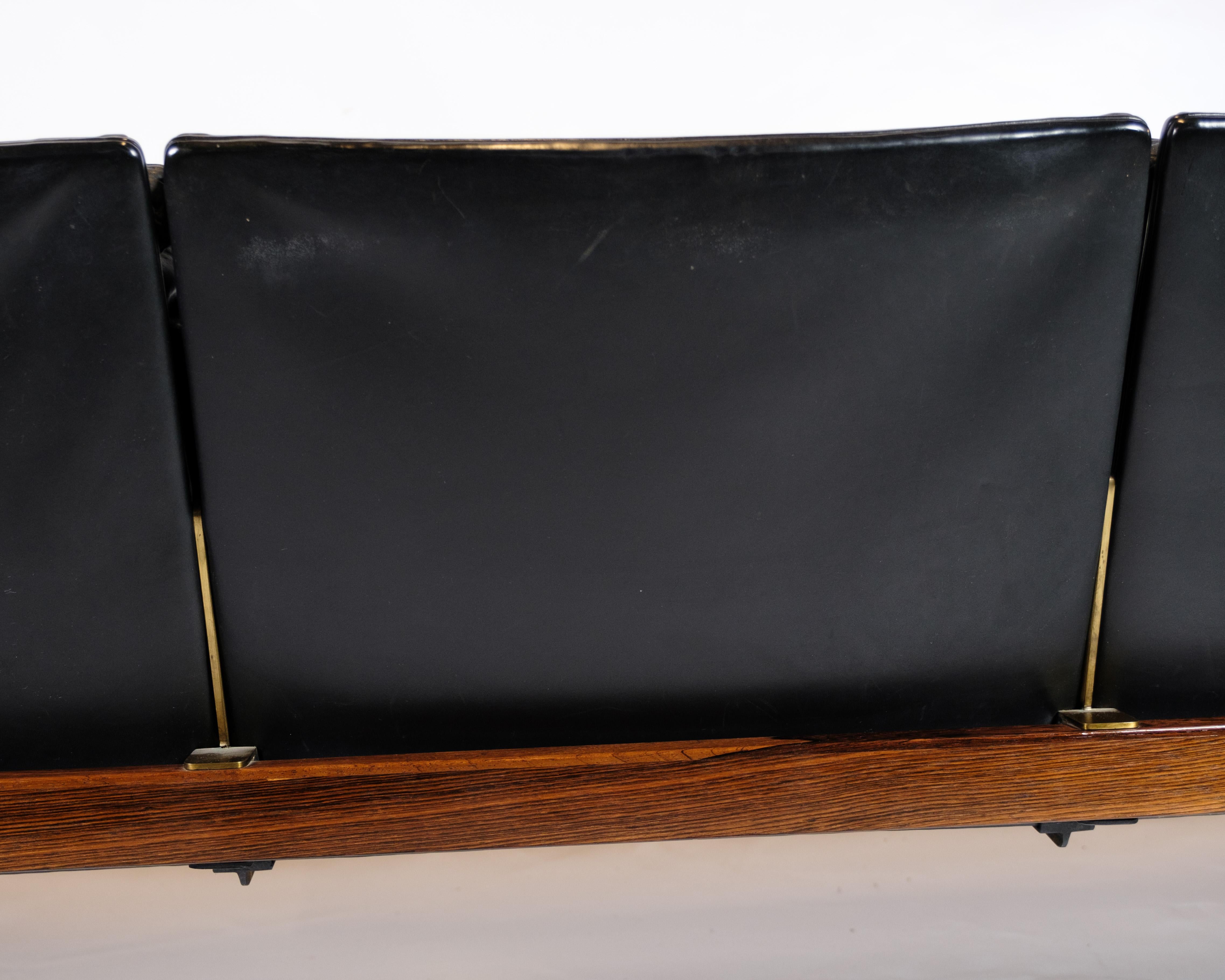 Three Seater Sofa Made In Black Leather By Hans Olsen For Brdr Juul Kristensen 8