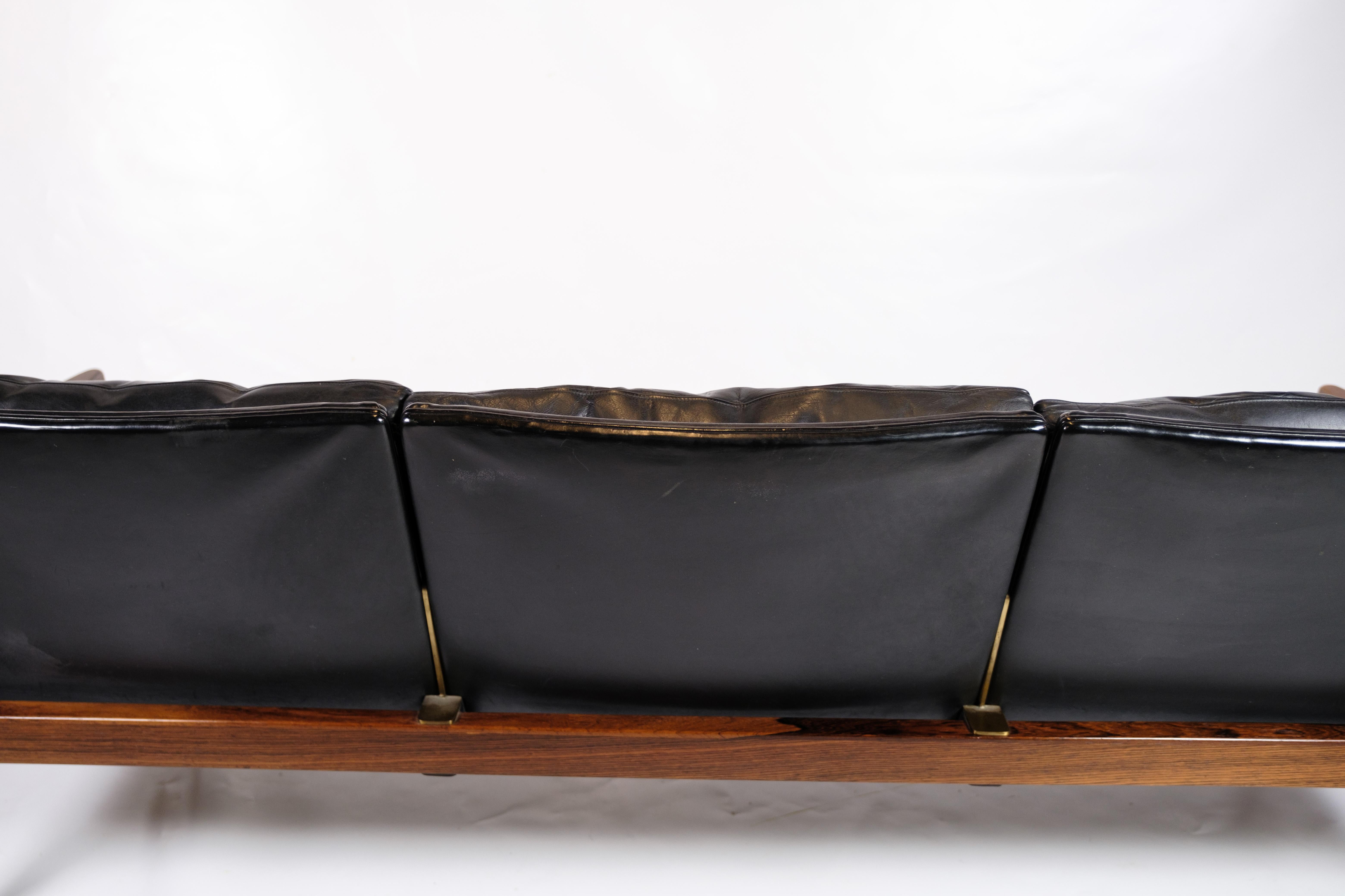 Three Seater Sofa Made In Black Leather By Hans Olsen For Brdr Juul Kristensen 9