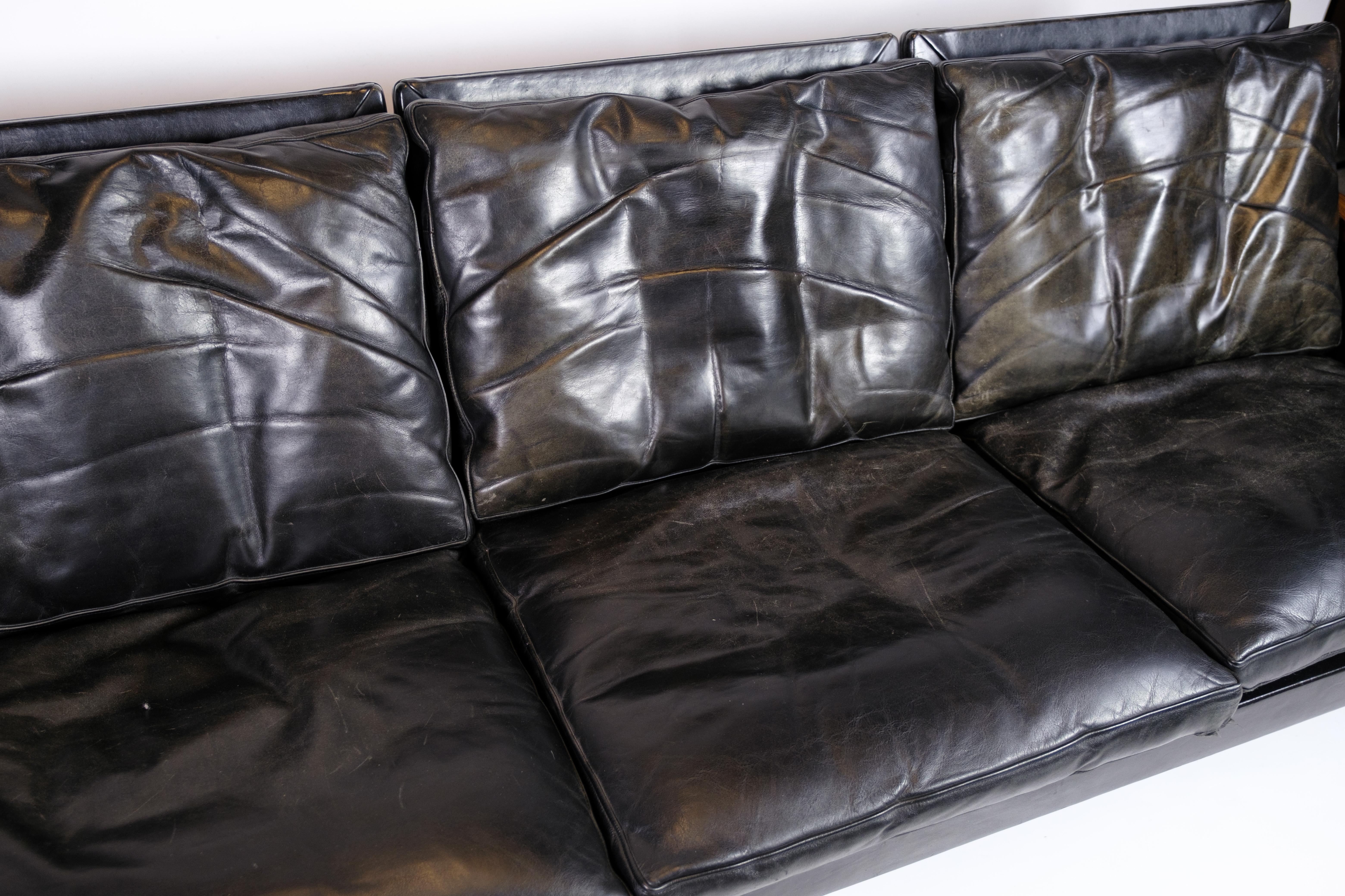 Three Seater Sofa Made In Black Leather By Hans Olsen For Brdr Juul Kristensen 2