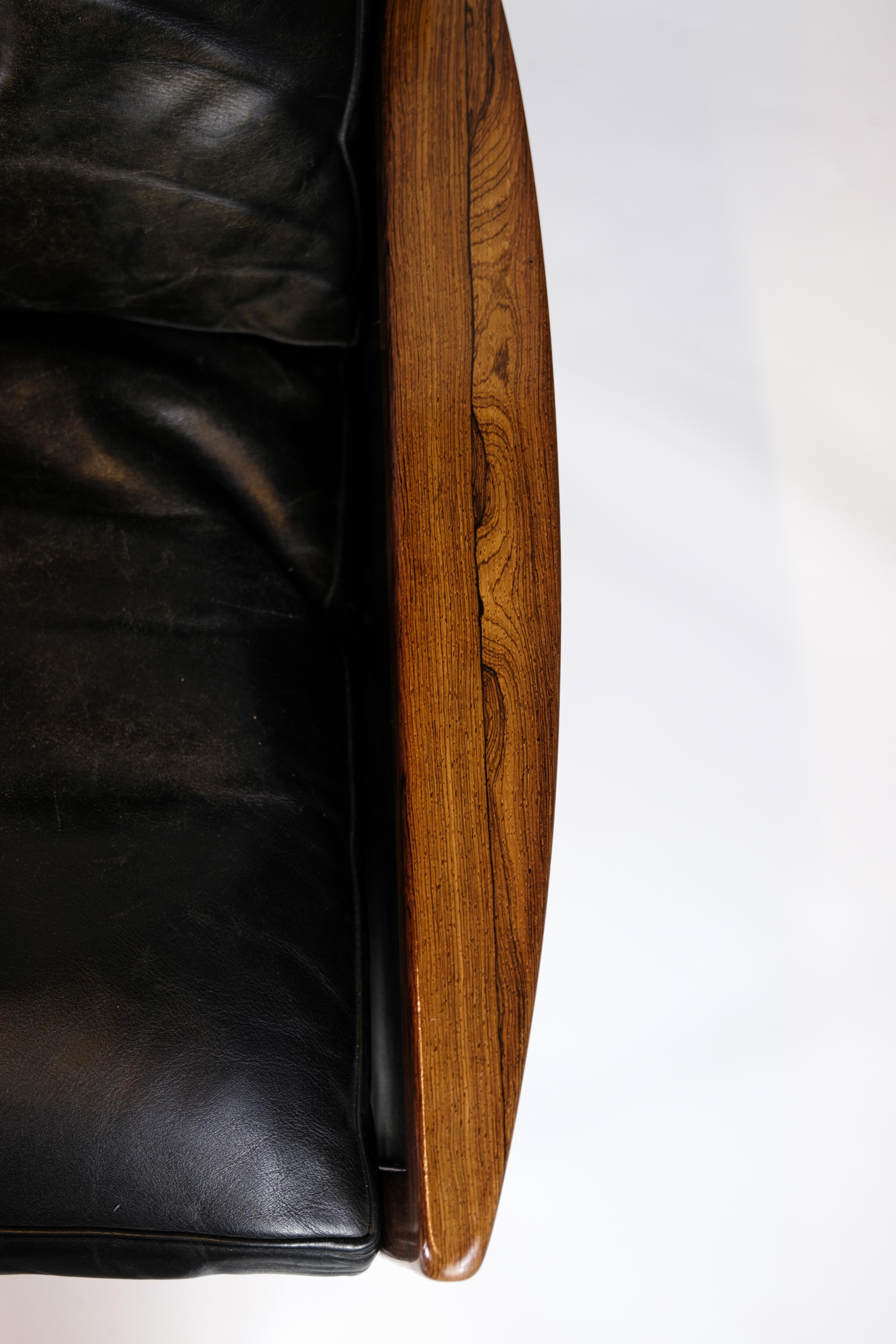Three Seater Sofa Made In Black Leather By Hans Olsen For Brdr Juul Kristensen 3