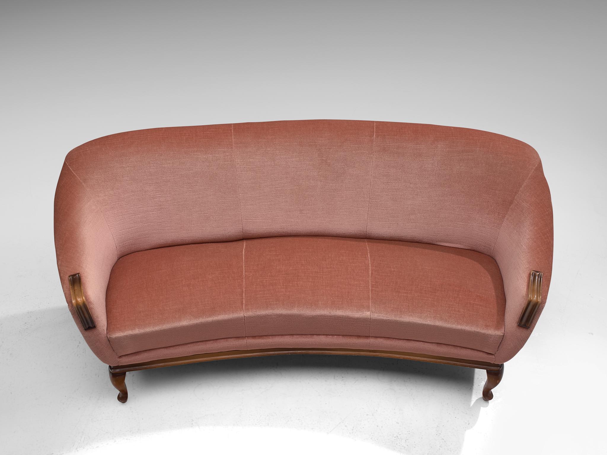 Three-Seat Sofa, Pink Velvet and Oak, Denmark, 1940s In Good Condition In Waalwijk, NL