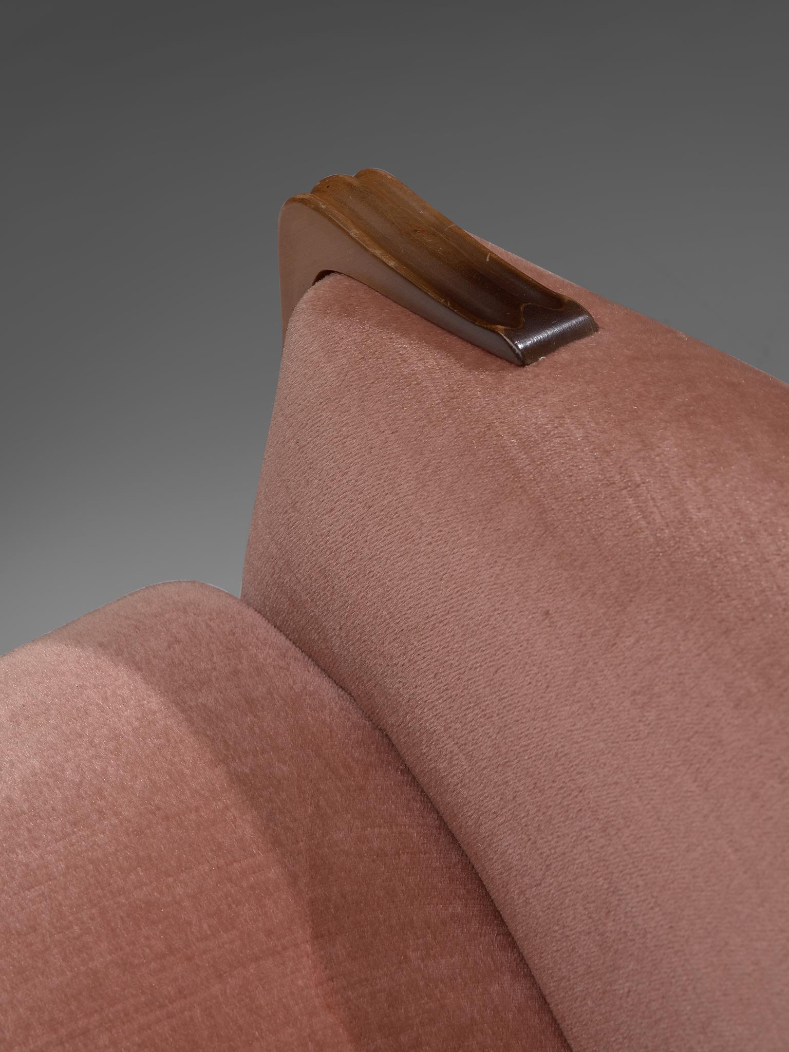 Three-Seat Sofa, Pink Velvet and Oak, Denmark, 1940s 1