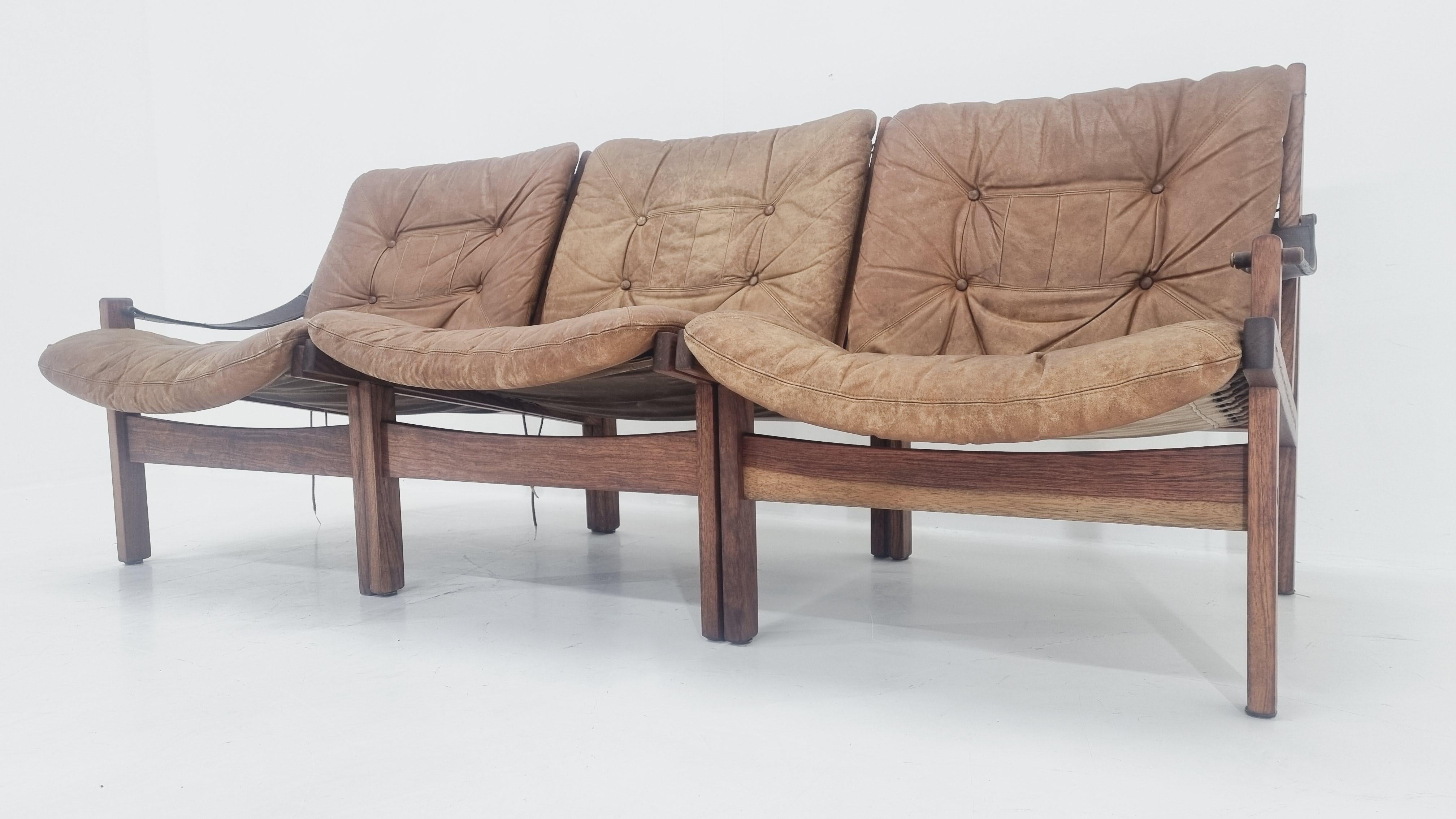 Leather Three-Seater Sofa Set Hunter by Torbjørn Afdal for Bruksbo Norway, 1960s For Sale