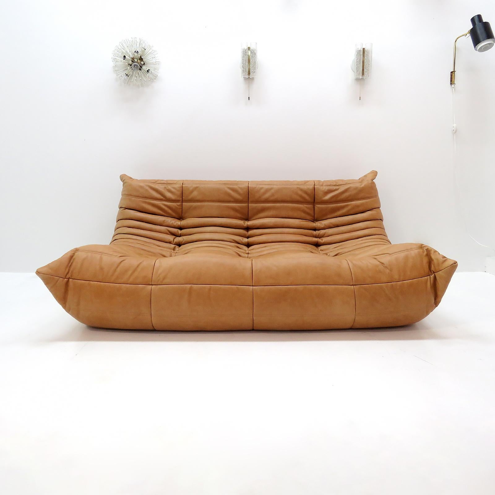 wonderful cognac colored aniline leather 3-seater from the 