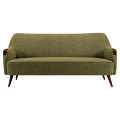 Three-Seater Sofa Upholstered In Green Fabric With Teak Details, Denmark 1950s