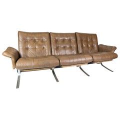Three Seater Sofa Upholstered with Light Brown Leather of Danish Design, 1970s
