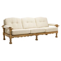 Three-Seater Sofa with Carved Oak Frame, Denmark ca 1960s