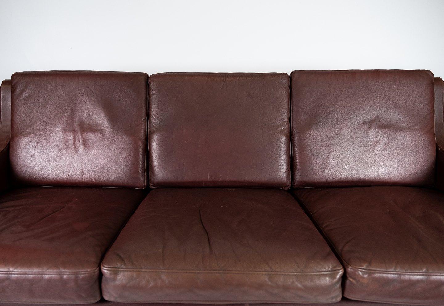 Danish 3. Seater Sofa Made In Red Brown Leather By Stouby Furniture From 1960s For Sale