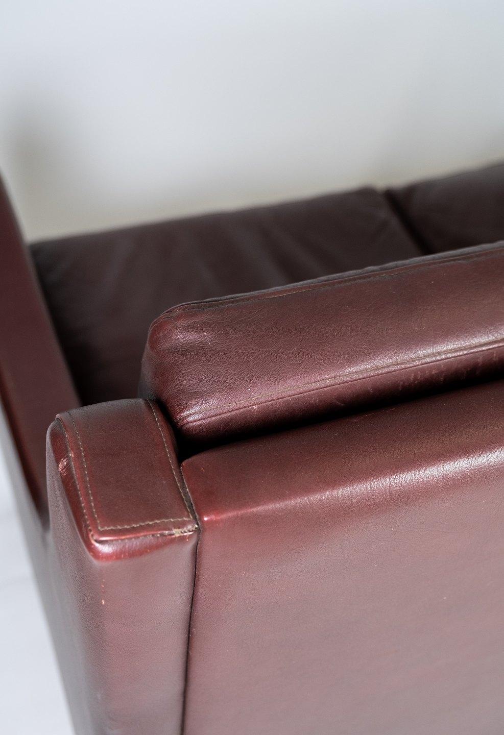 3. Seater Sofa Made In Red Brown Leather By Stouby Furniture From 1960s In Good Condition For Sale In Lejre, DK
