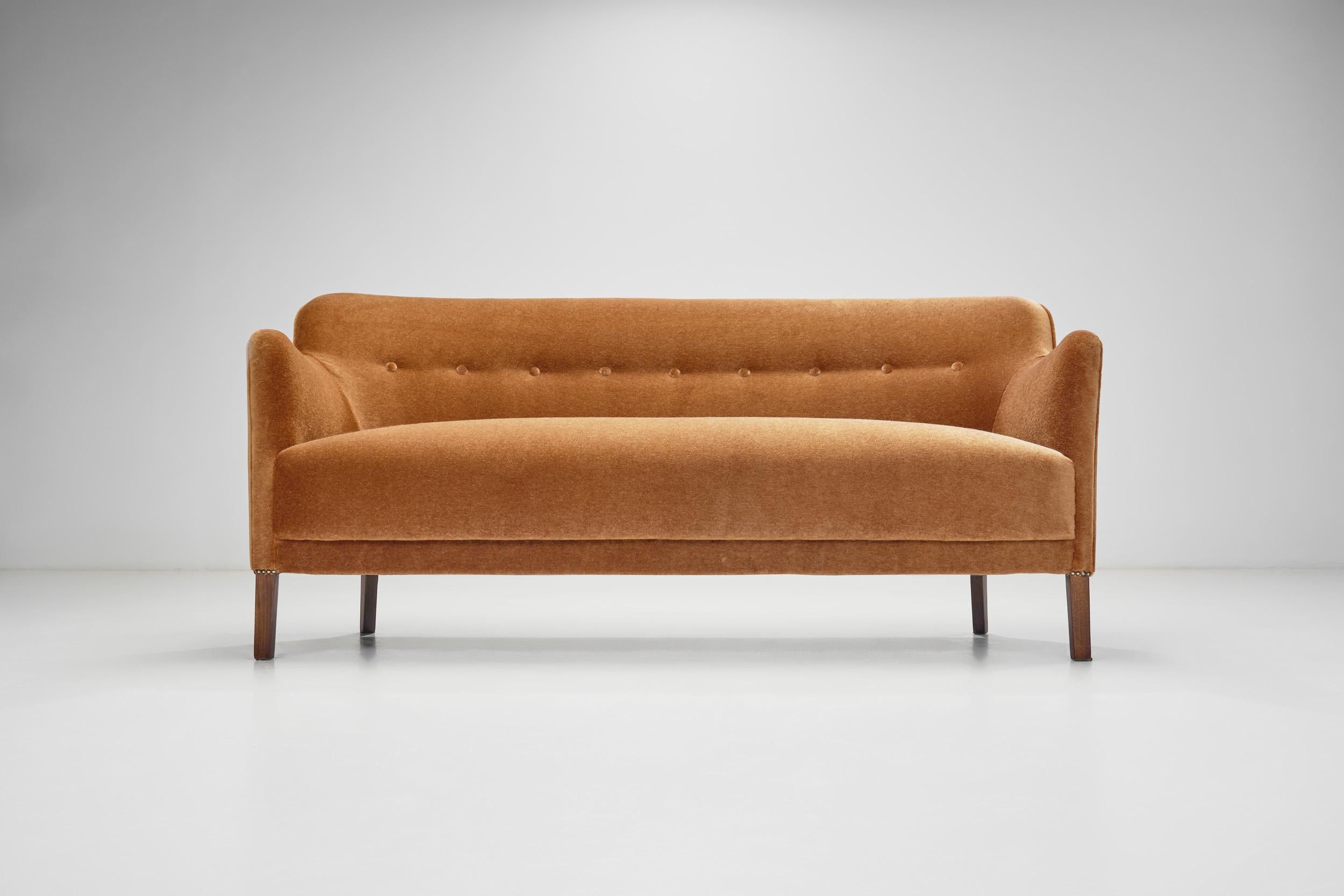 Fabric Three Seater Sofa with Stained Beech Legs, Denmark 20th Century