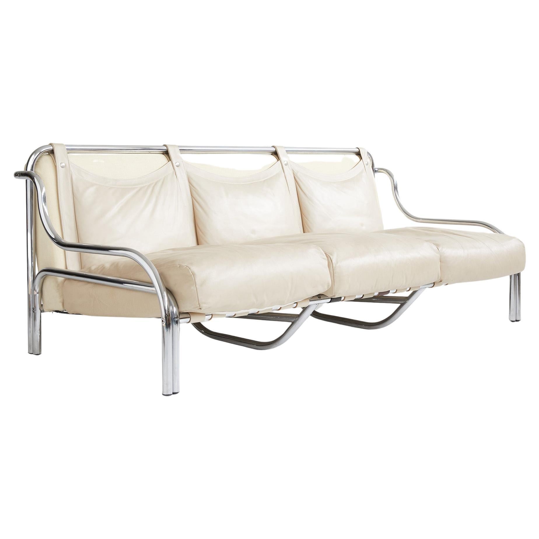 Dreisitziges Leders Sofa „Stringa“ von Gae Aulenti für Poltronova, Italien 1962