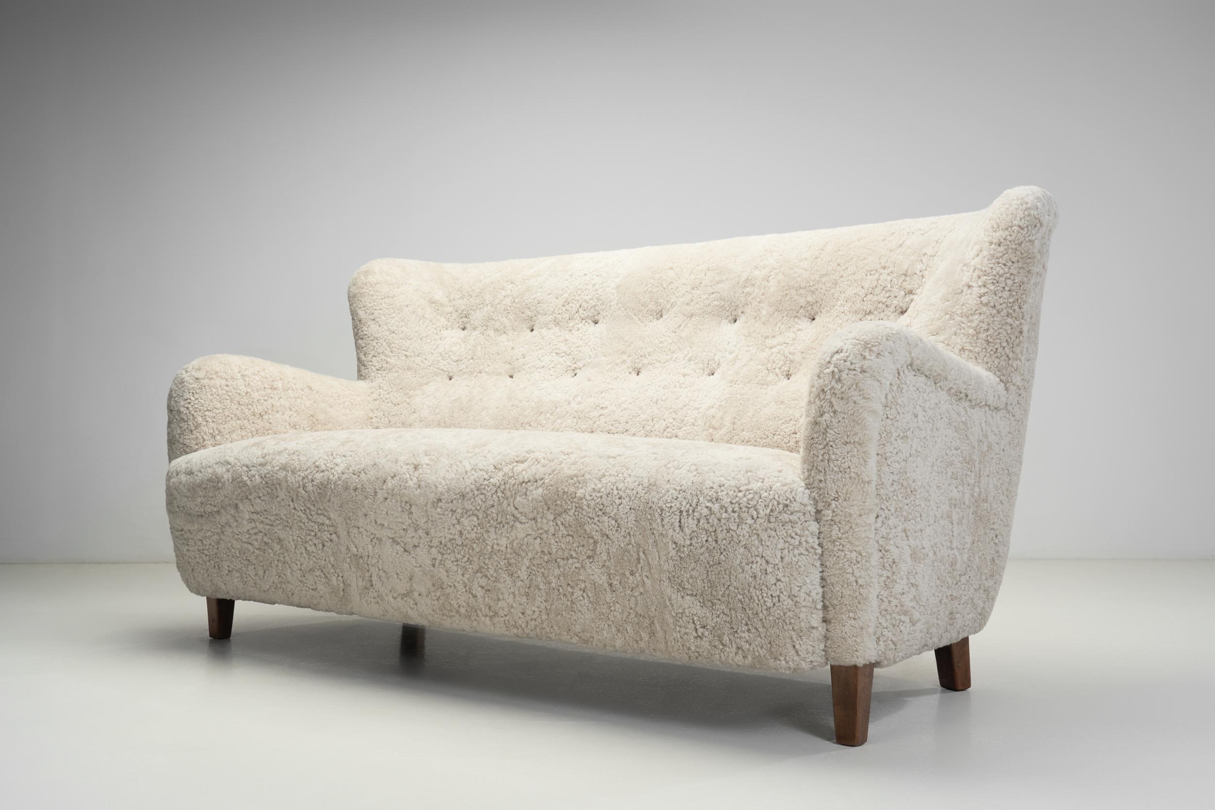 Mid-20th Century Three-Seater Upholstered Sofa, Denmark ca 1950s For Sale