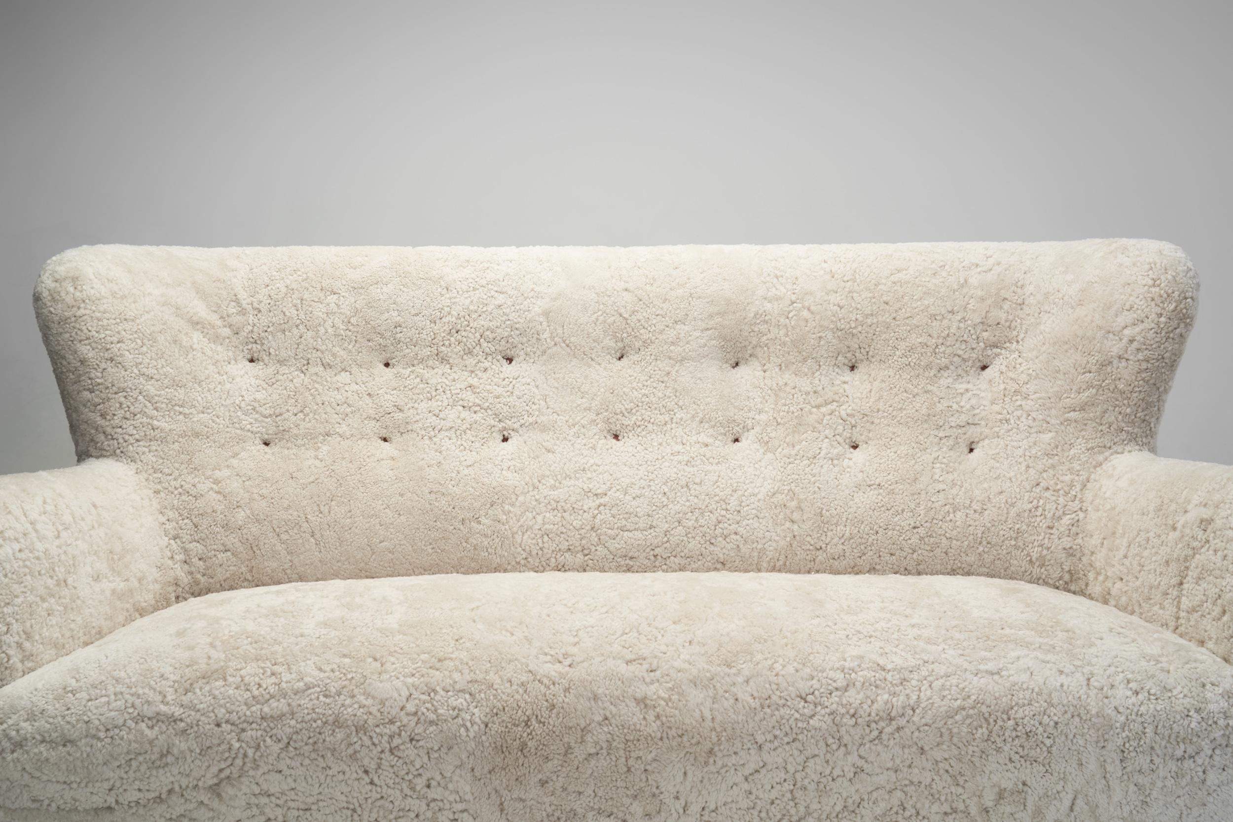 Fabric Three-Seater Upholstered Sofa, Denmark ca 1950s For Sale