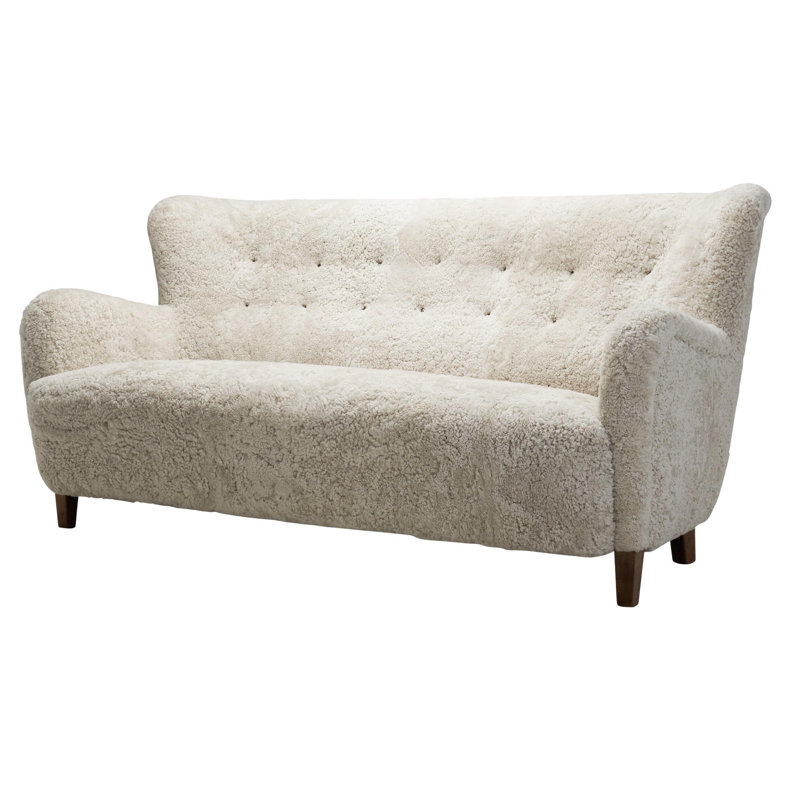 Three-Seater Upholstered Sofa, Denmark ca 1950s For Sale