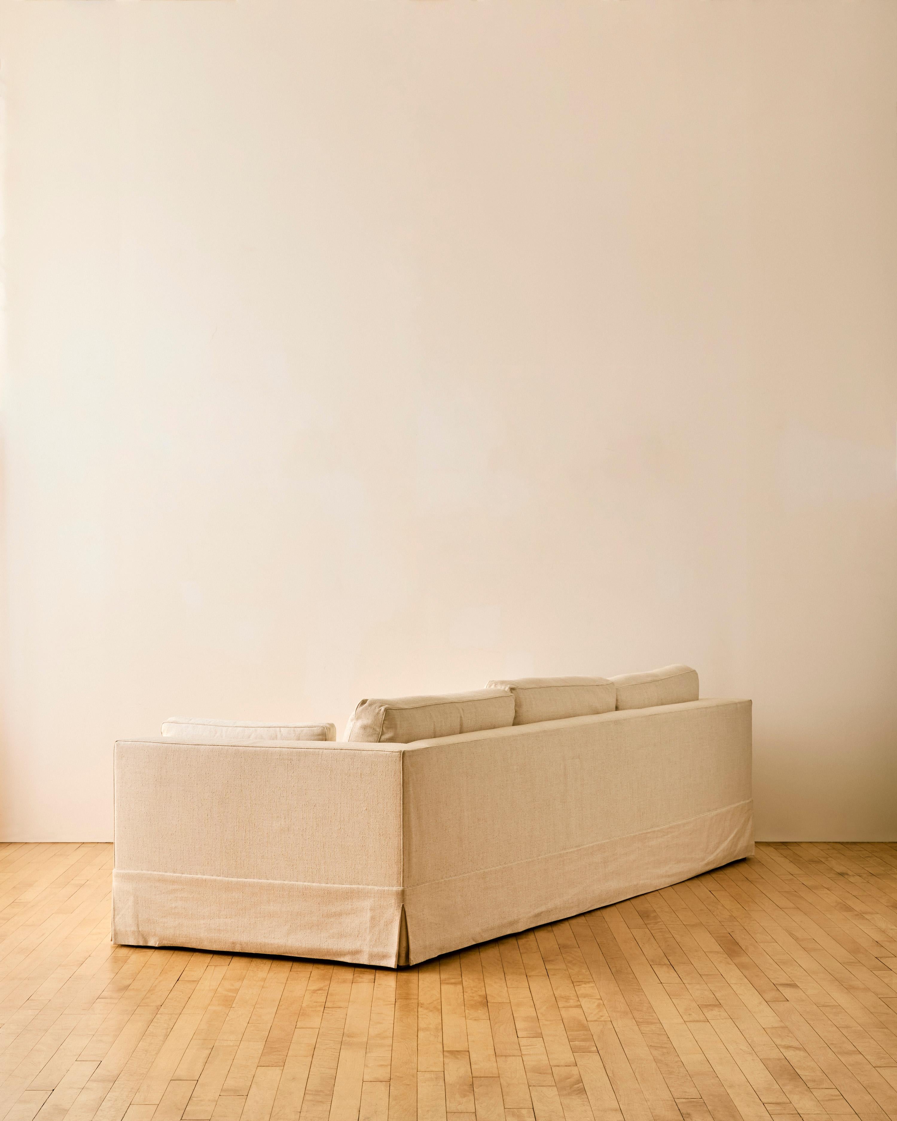 American Three Seater White Linen Sofa For Sale