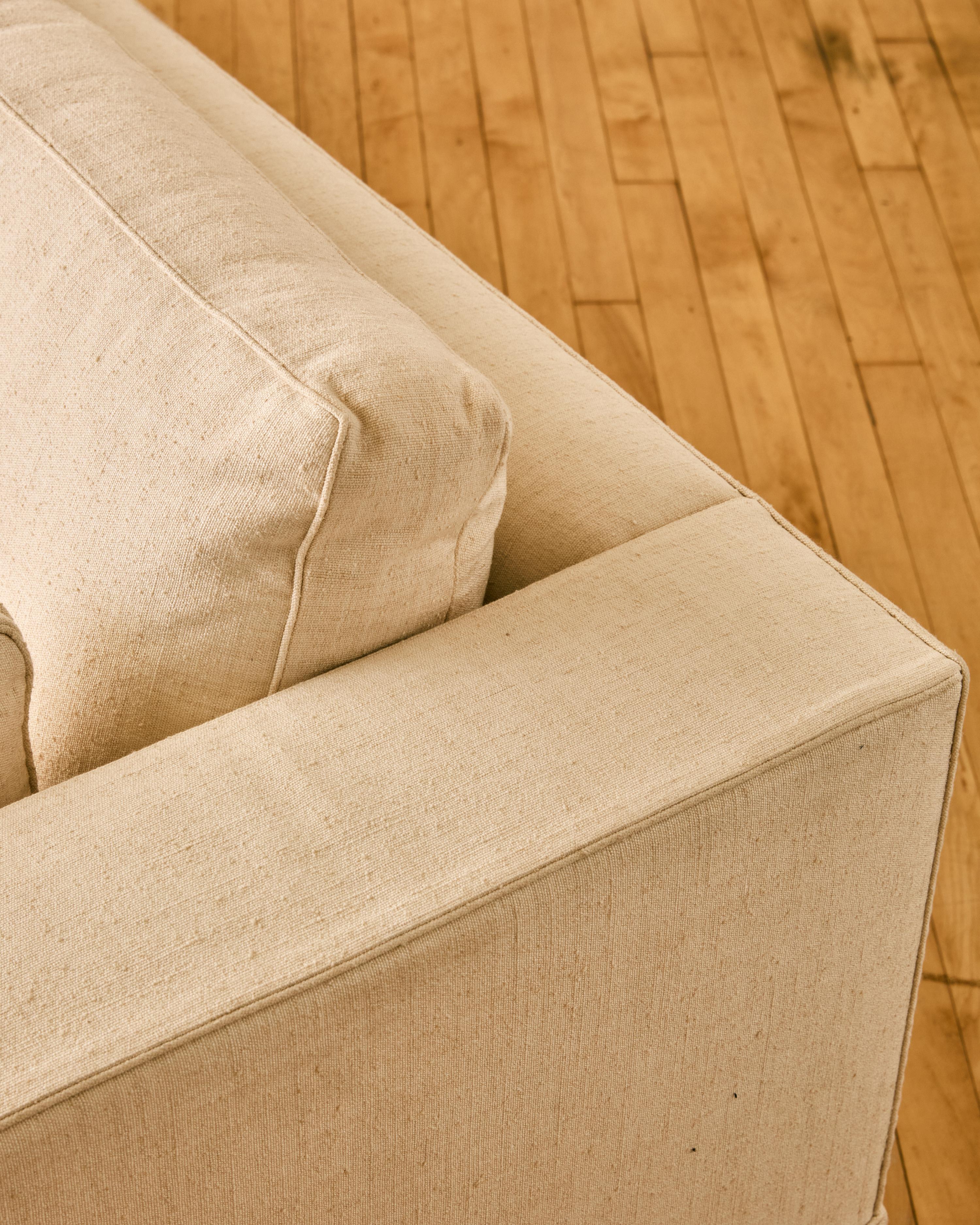 Three Seater White Linen Sofa For Sale 1