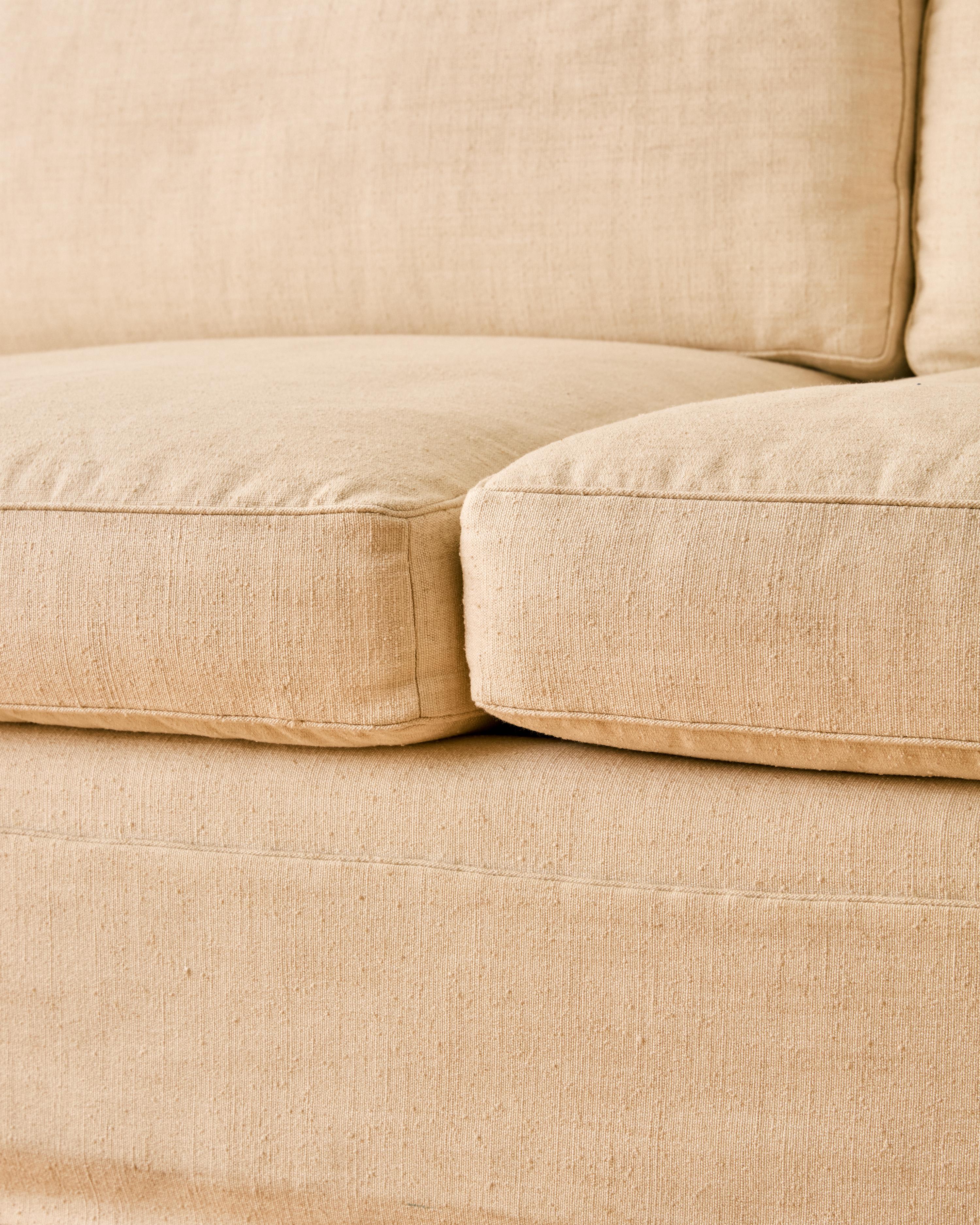 Three Seater White Linen Sofa For Sale 2