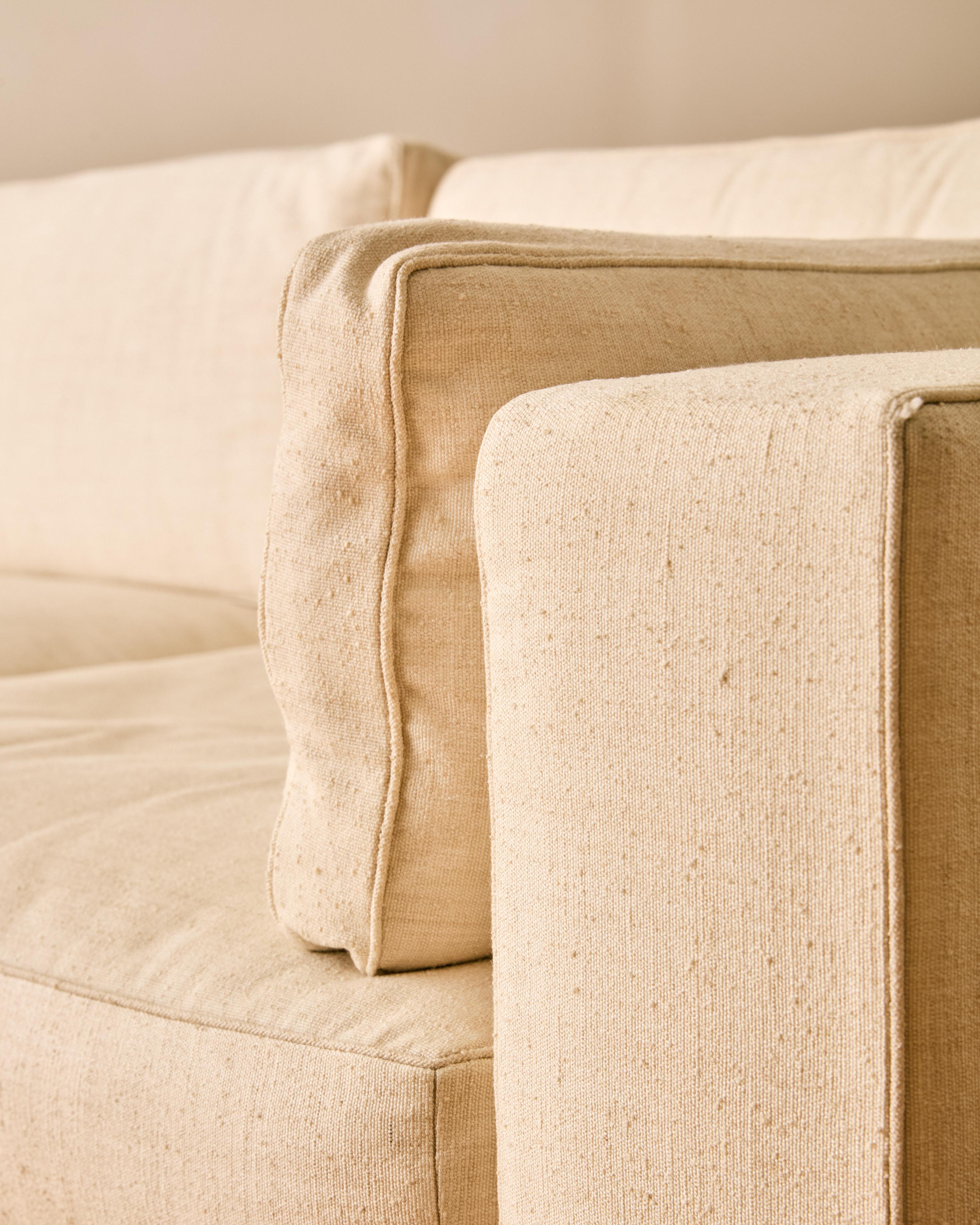 Three Seater White Linen Sofa For Sale 3