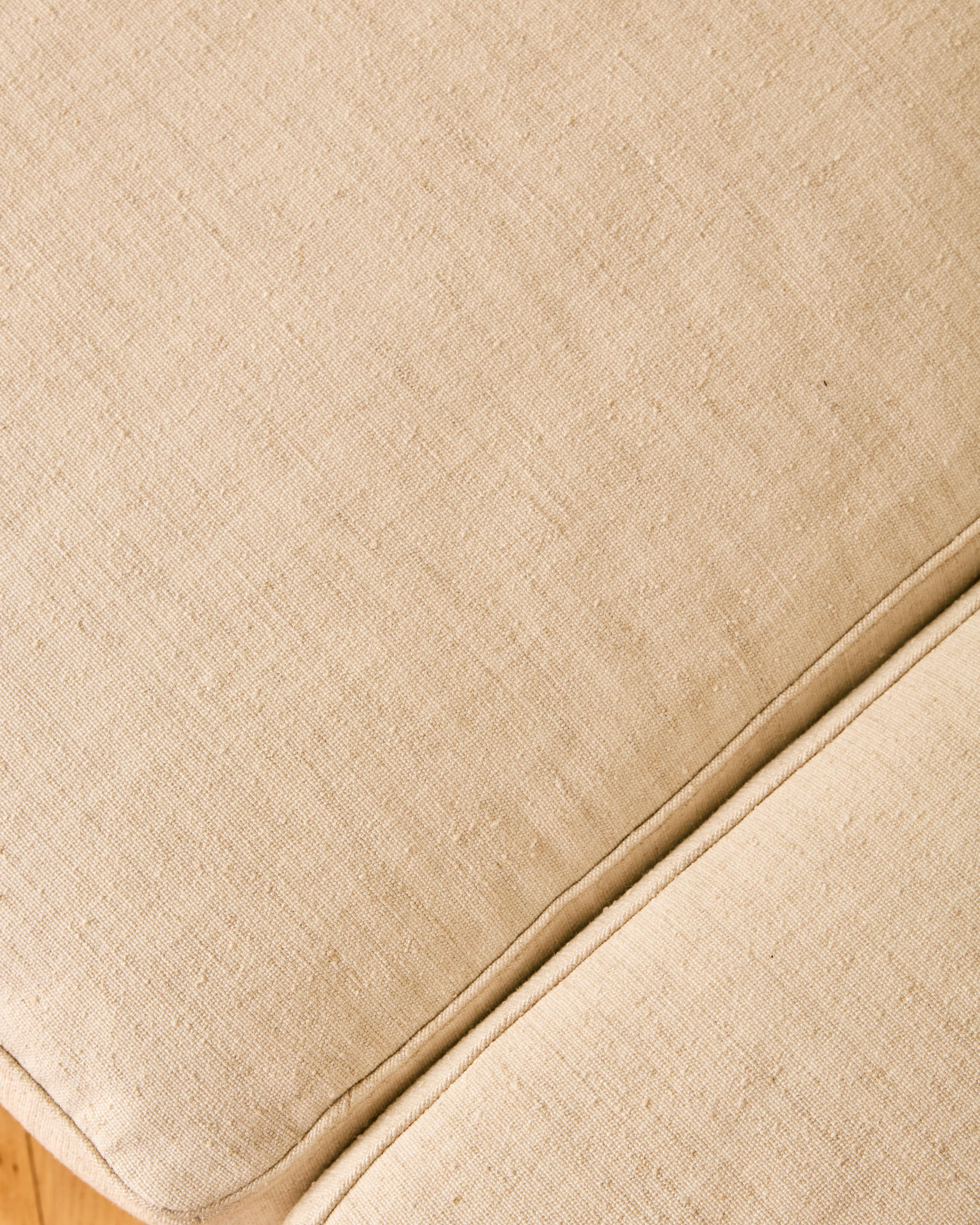 Three Seater White Linen Sofa For Sale 4