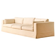 Three Seater White Linen Sofa