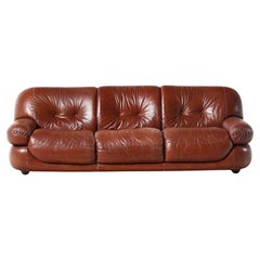 Three-Seather Leather Sofa model Sapporo by Mario Marenco for Mobilgirgi, 1970s
