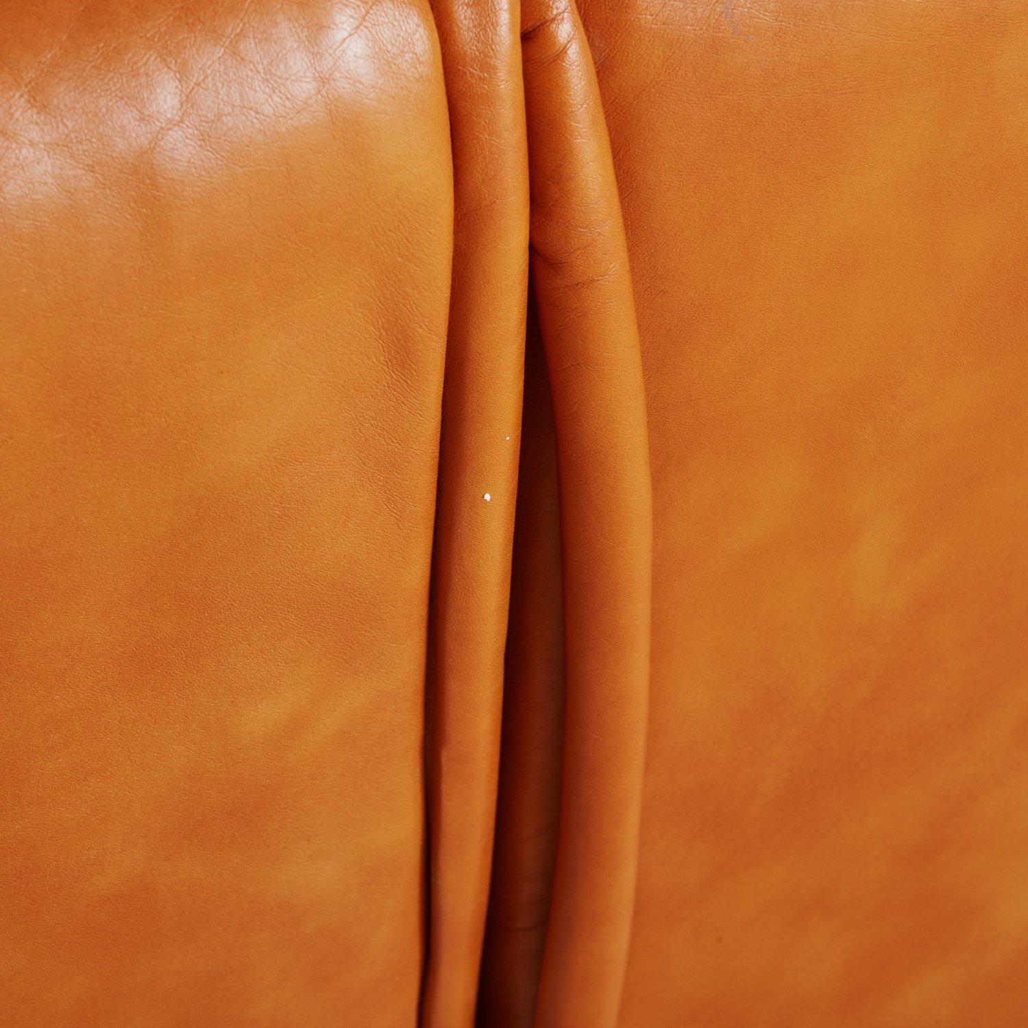 Three Section Modular Camel Leather Sofa, 1970s 8