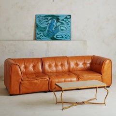 Three Section Modular Camel Leather Sofa, 1970s