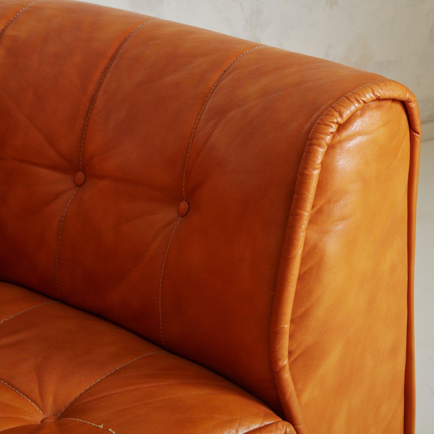 Late 20th Century Three Section Modular Camel Leather Sofa, 1970s