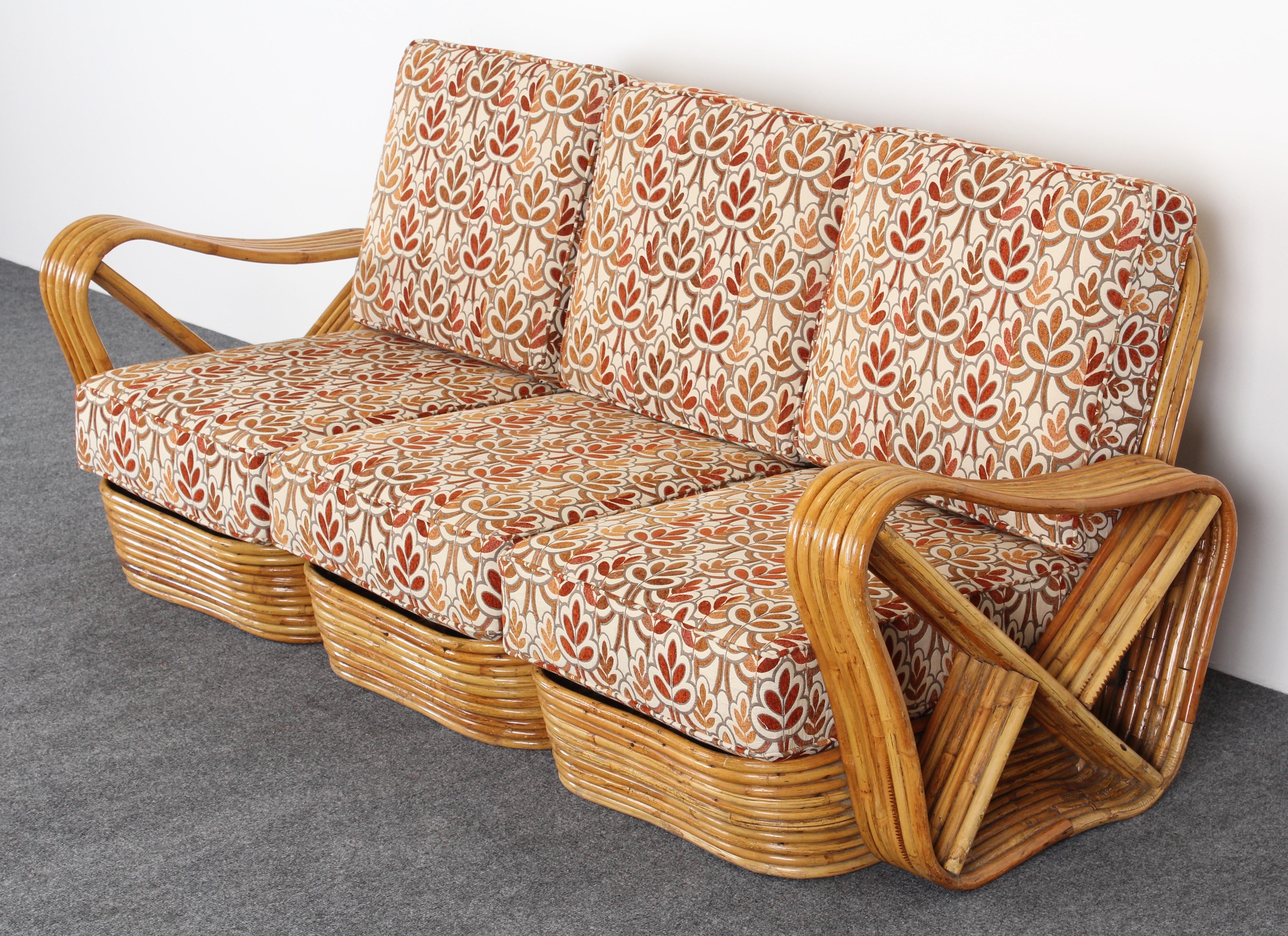 Mid-Century Modern Three-Section Paul Frankl Style Bamboo Rattan Sectional Sofa, 1950s