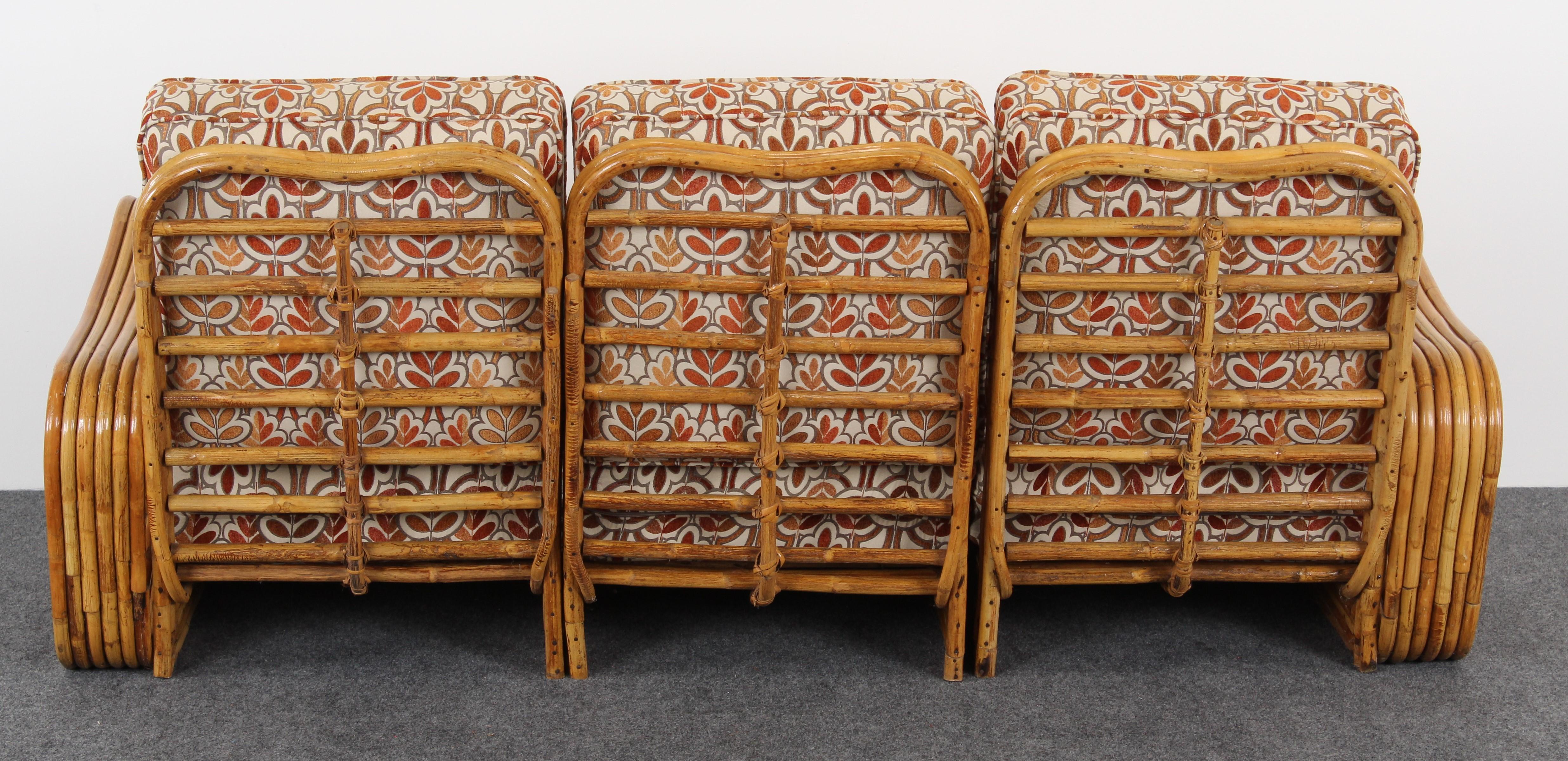 Three-Section Paul Frankl Style Bamboo Rattan Sectional Sofa, 1950s In Good Condition In Hamburg, PA