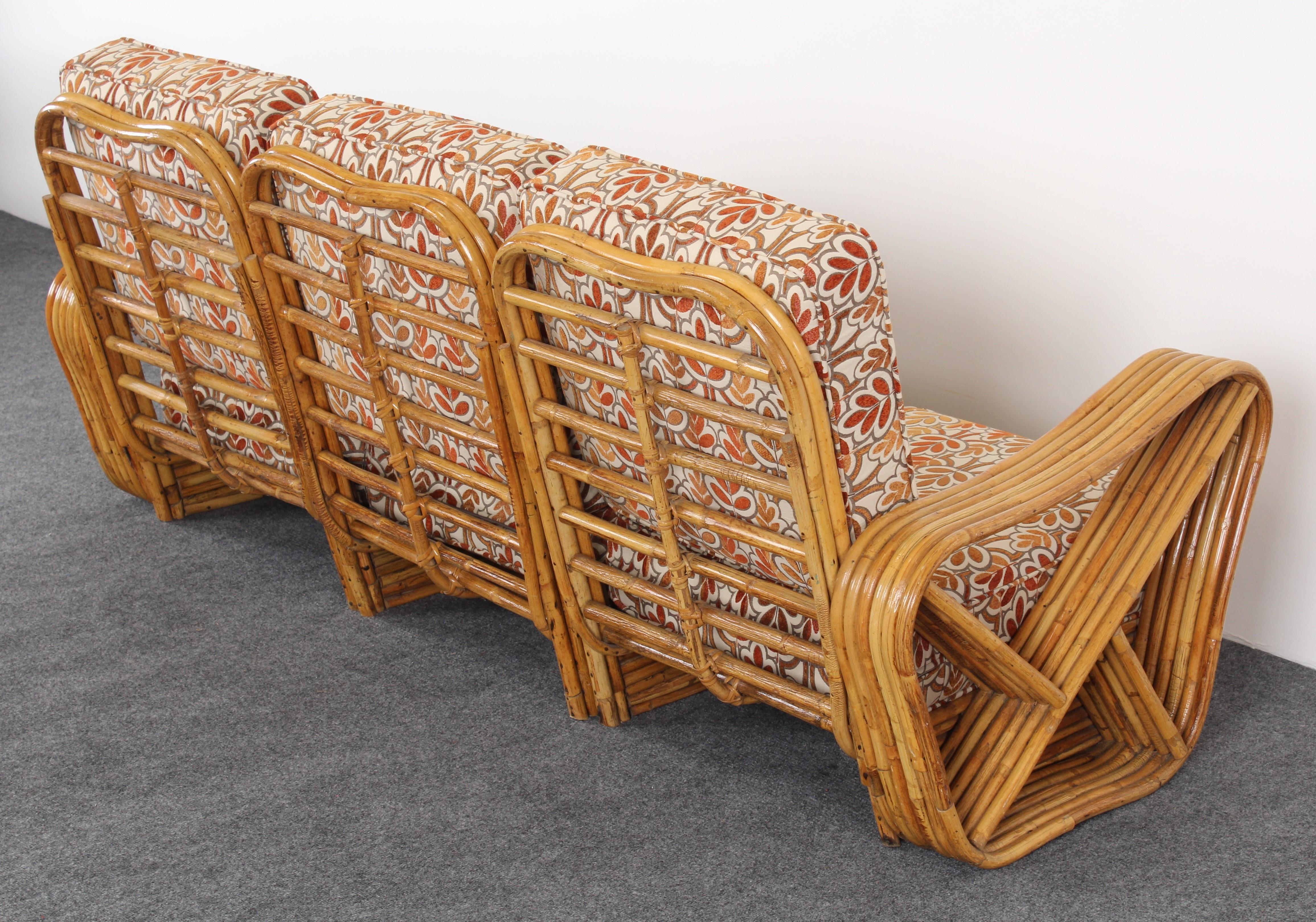 Mid-20th Century Three-Section Paul Frankl Style Bamboo Rattan Sectional Sofa, 1950s