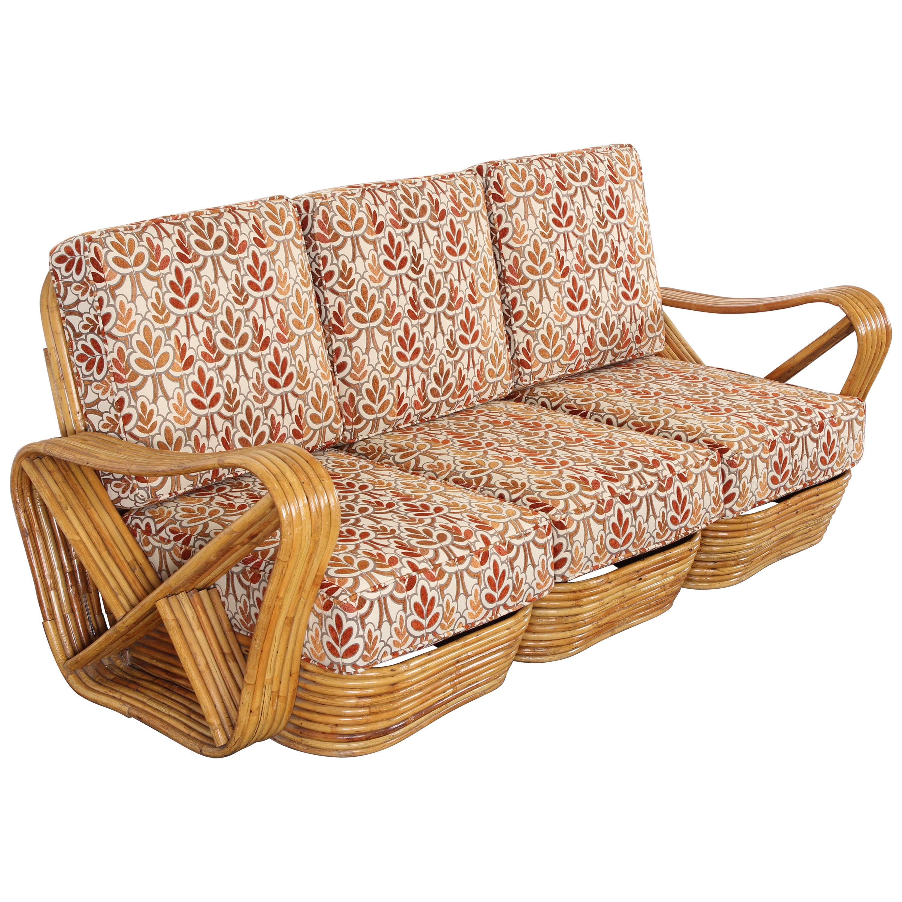 Three-Section Paul Frankl Style Bamboo Rattan Sectional Sofa, 1950s