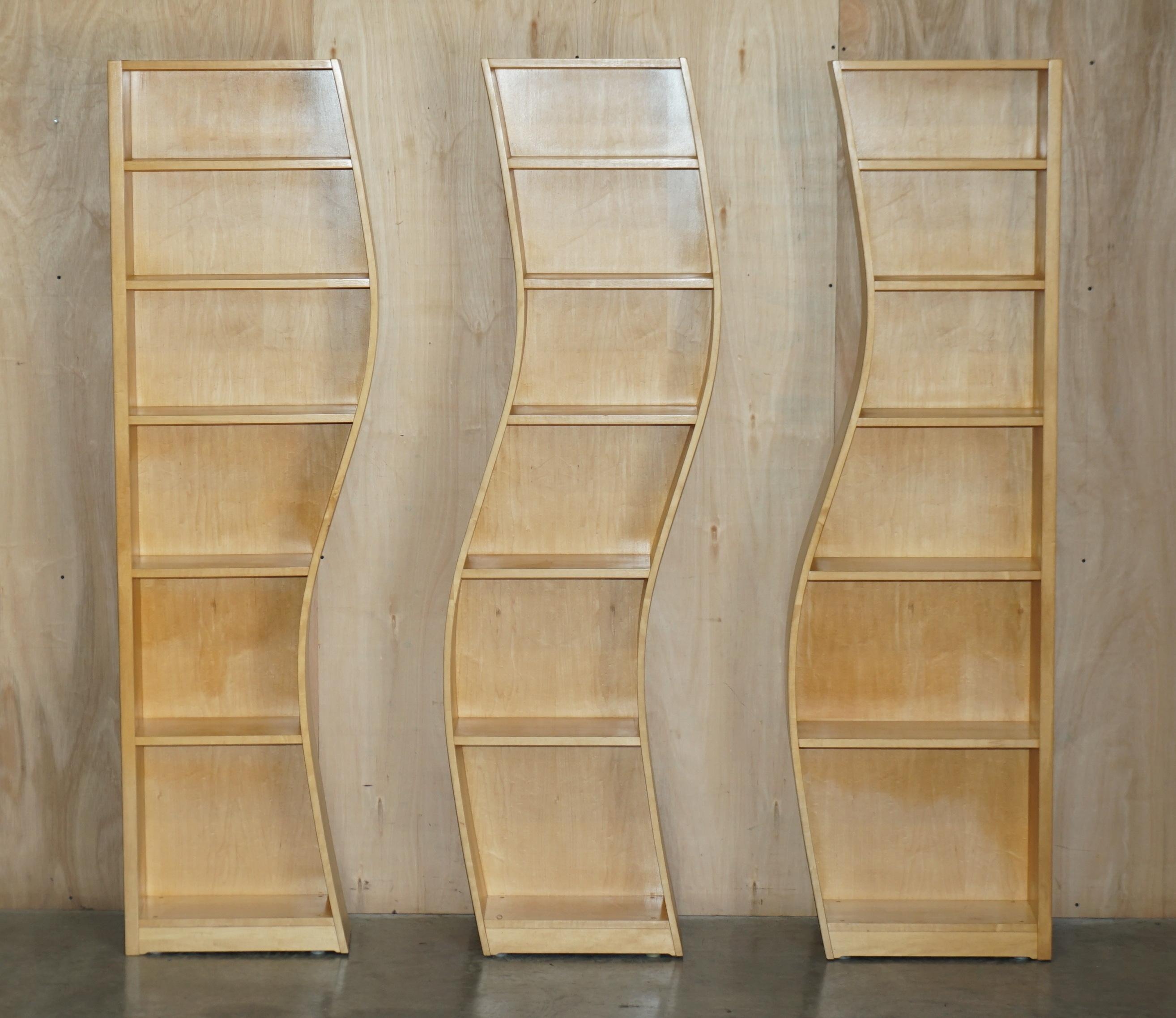 Three Section Very Cool Bendy Library Bookcases Must See Pictures in Birch For Sale 7