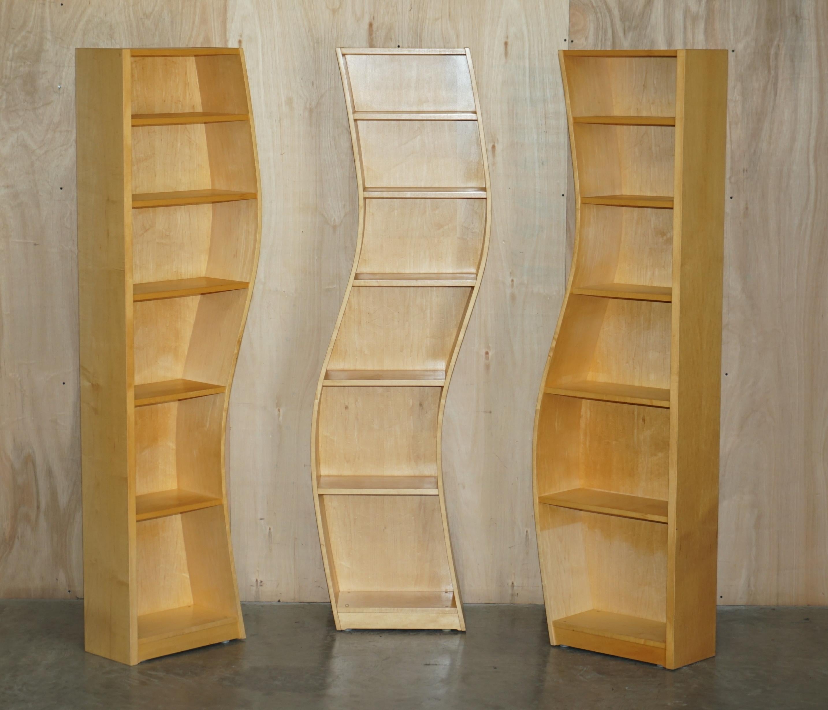 Three Section Very Cool Bendy Library Bookcases Must See Pictures in Birch For Sale 8