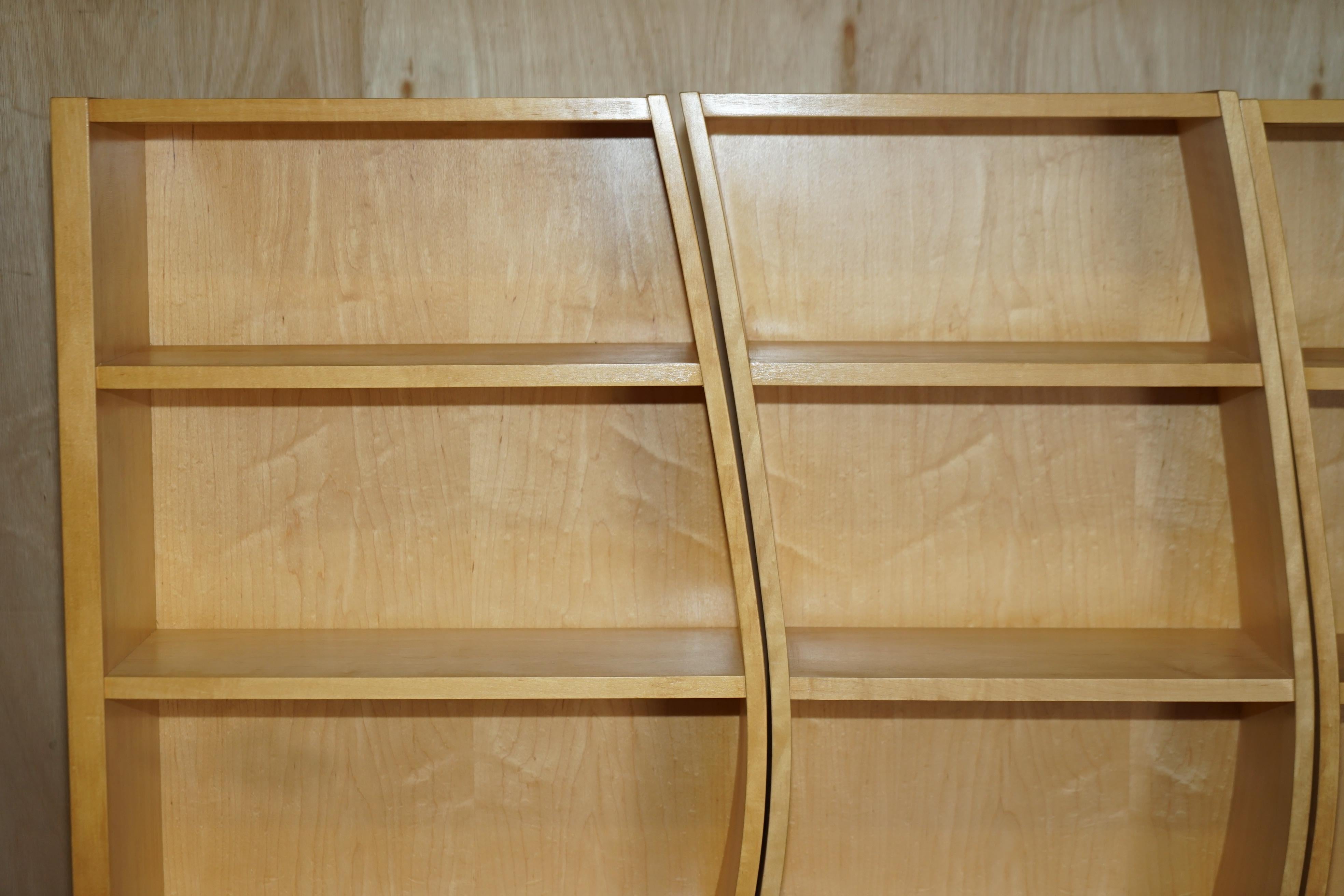 English Three Section Very Cool Bendy Library Bookcases Must See Pictures in Birch For Sale