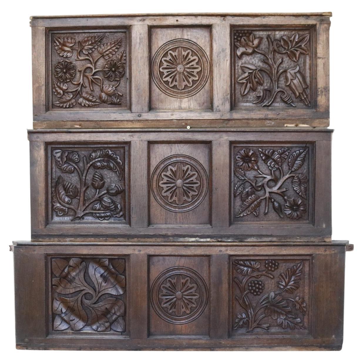 Set of Three 16th Century English Carved Oak Panels at 1stDibs