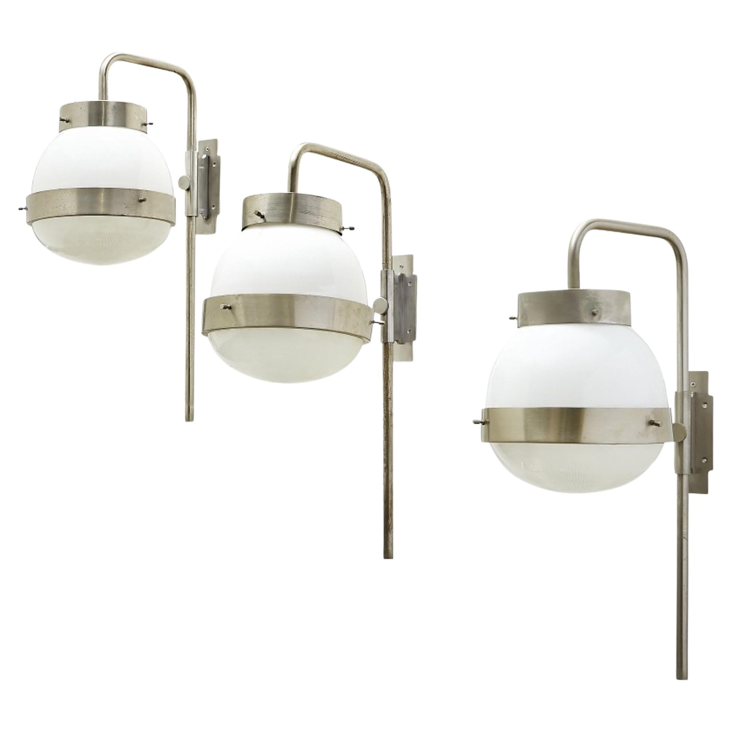 Three Sergio Mazza Nickel Plated "Large Delta" Wall Lights for Artemide, 1960s For Sale