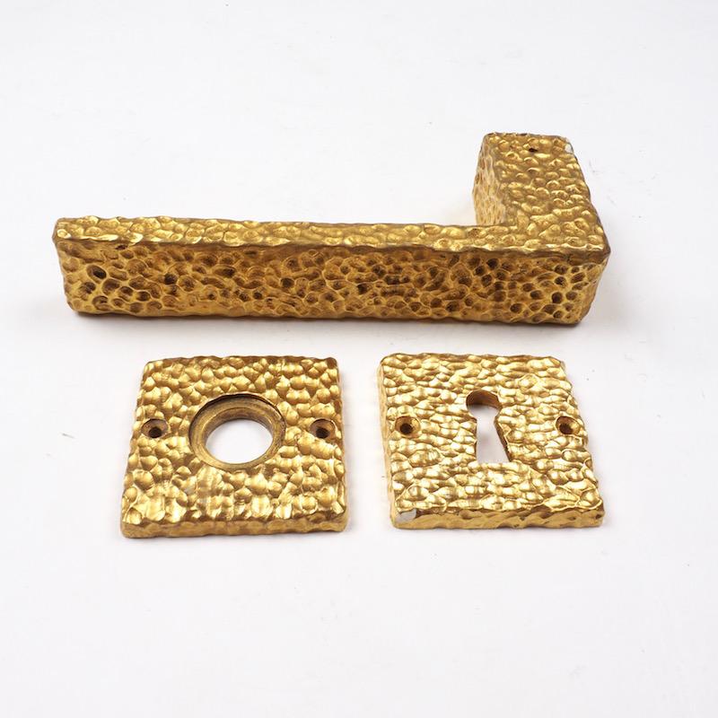 Three Sets of French 1970s Gilt Door Handles with Matching Key Plates 4