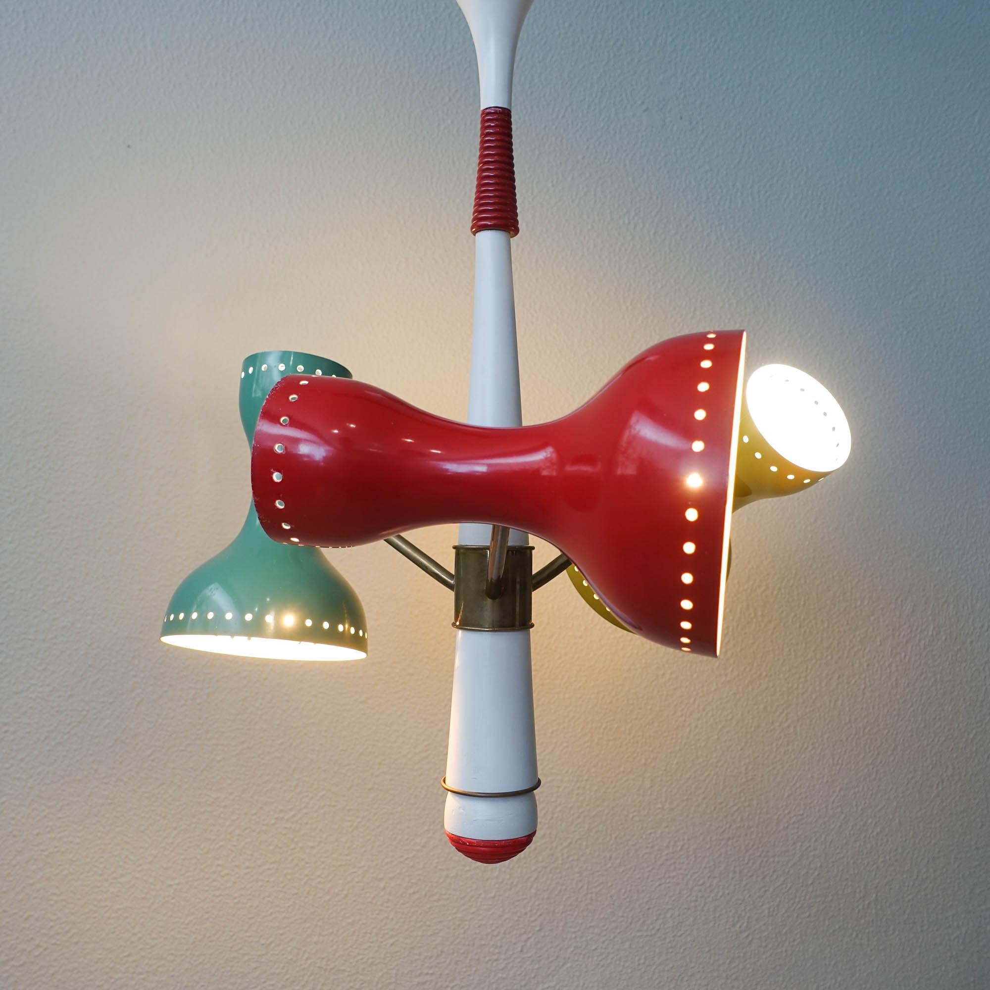 Three Shade Diabolo Pendant Lamp, 1950's 3