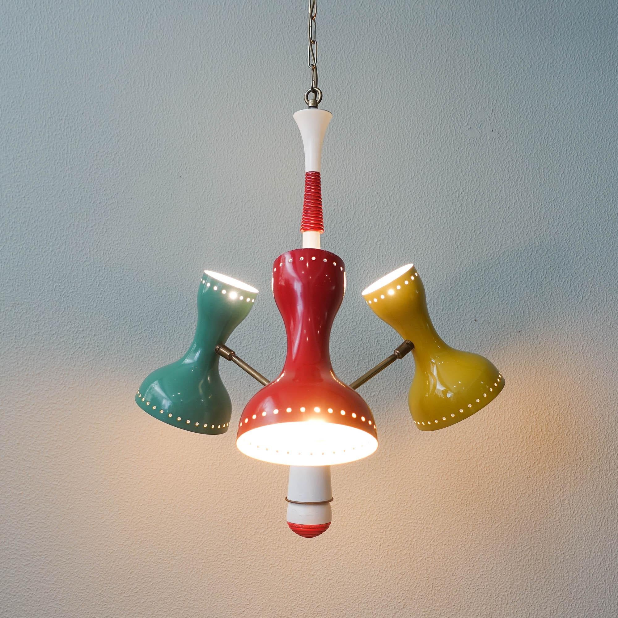 French Three Shade Diabolo Pendant Lamp, 1950's