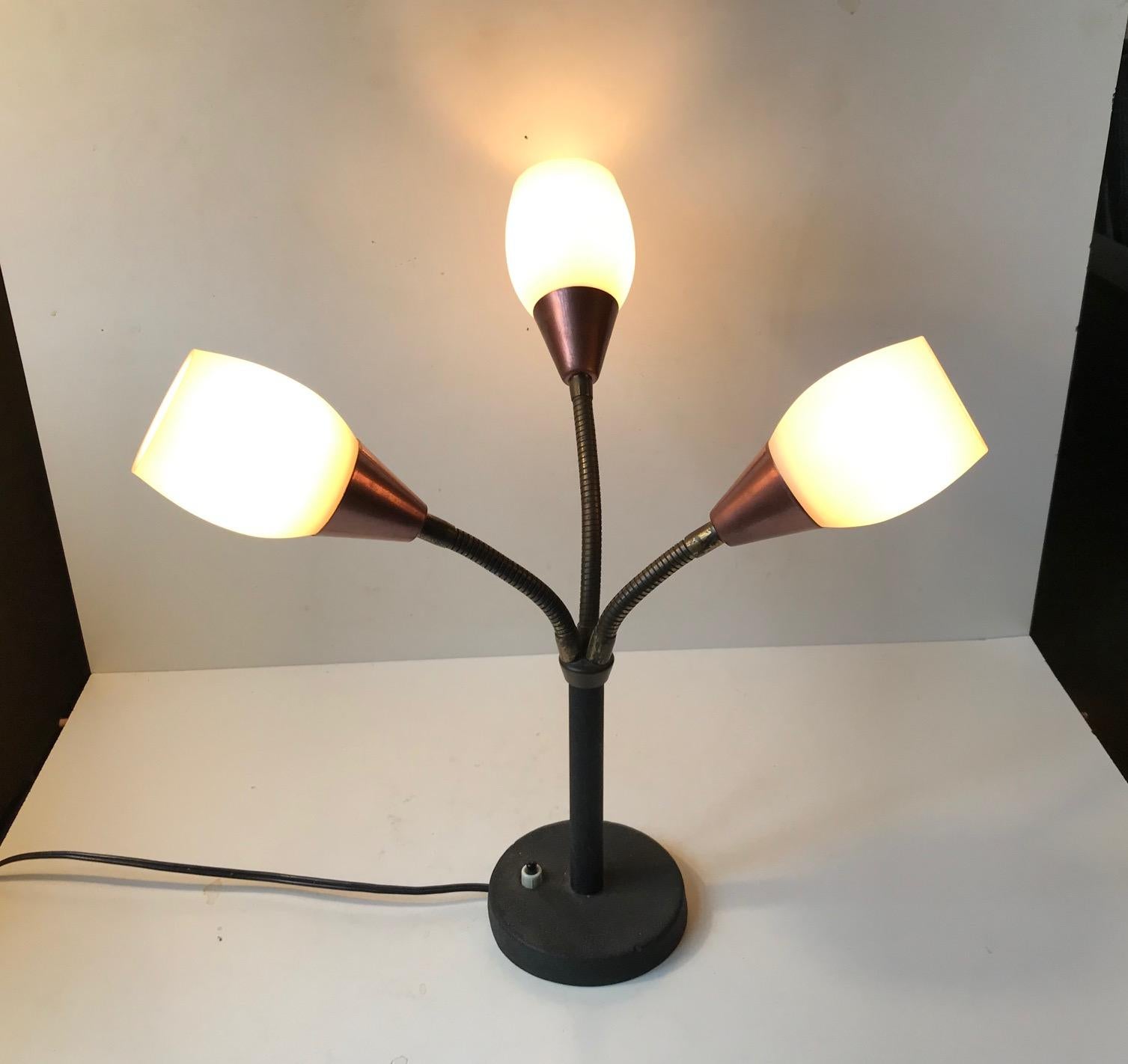 Brass Three Shade Midcentury Table Lamp by E. S. Horn, 1950s For Sale