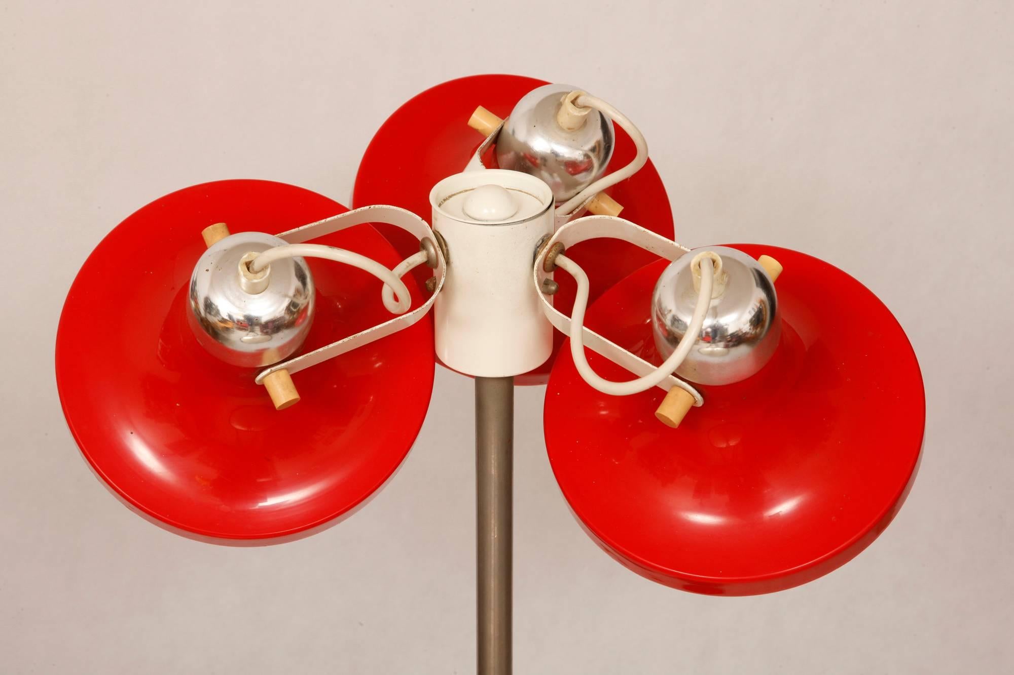Metal Three-Shade Red Floor Lamp from Kuspi, Space Age in East Germany, 1970s For Sale