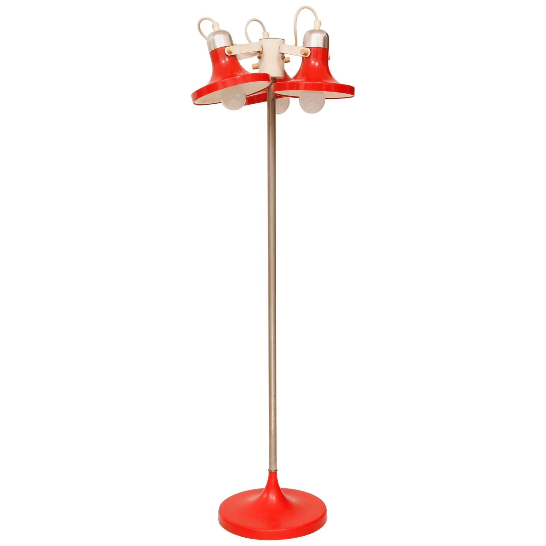 Three-Shade Red Floor Lamp from Kuspi, Space Age in East Germany, 1970s For Sale