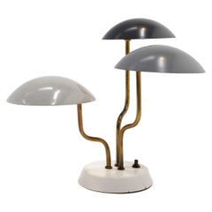 Three Shade Table Lamp, Monochrome Gray & Brass by Gino Sarfatti for Arteluce