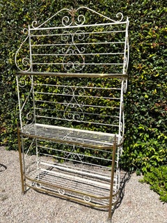 Three Shelf White Metal Bakers Rack with Brass Accents