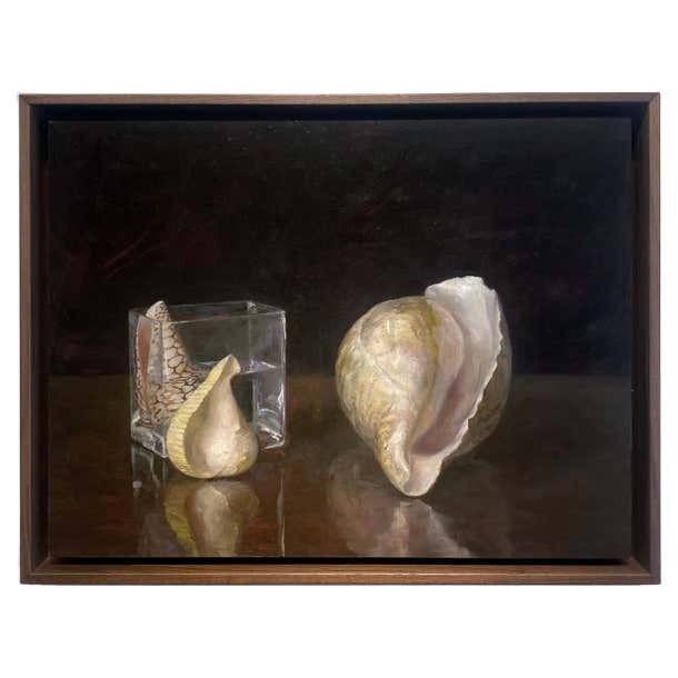 Three Shells - Still Life with Sea Shells and a Glass Vessel, Oil on ...