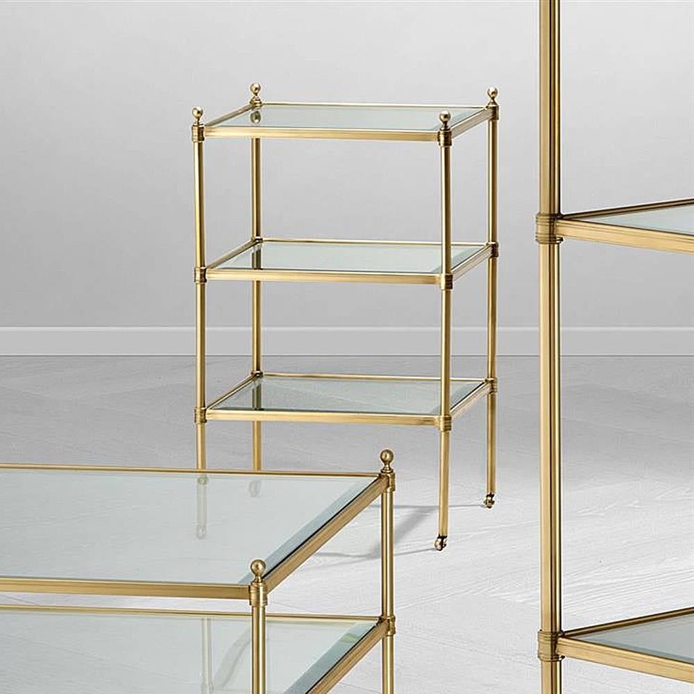Beveled Three Shelves Side Table in Aged Brass or Silver Plated Finish