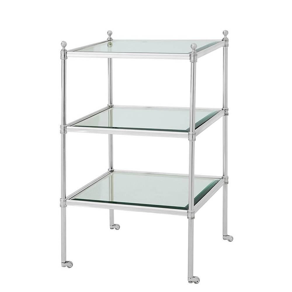 Three Shelves Side Table in Aged Brass or Silver Plated Finish In Excellent Condition In Paris, FR